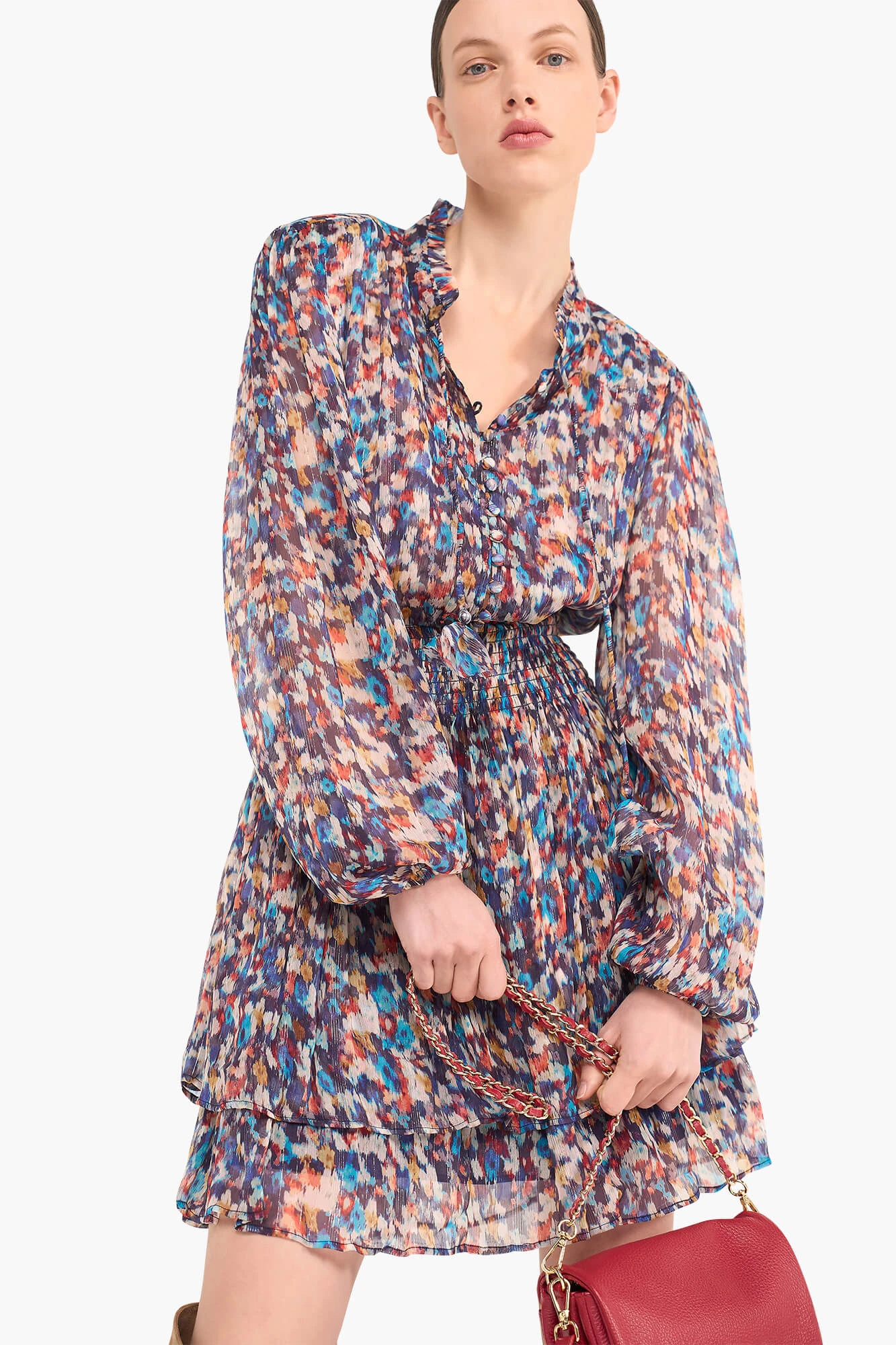 Jurkje Print Elastiek Viscose Lurex Ari Blauw