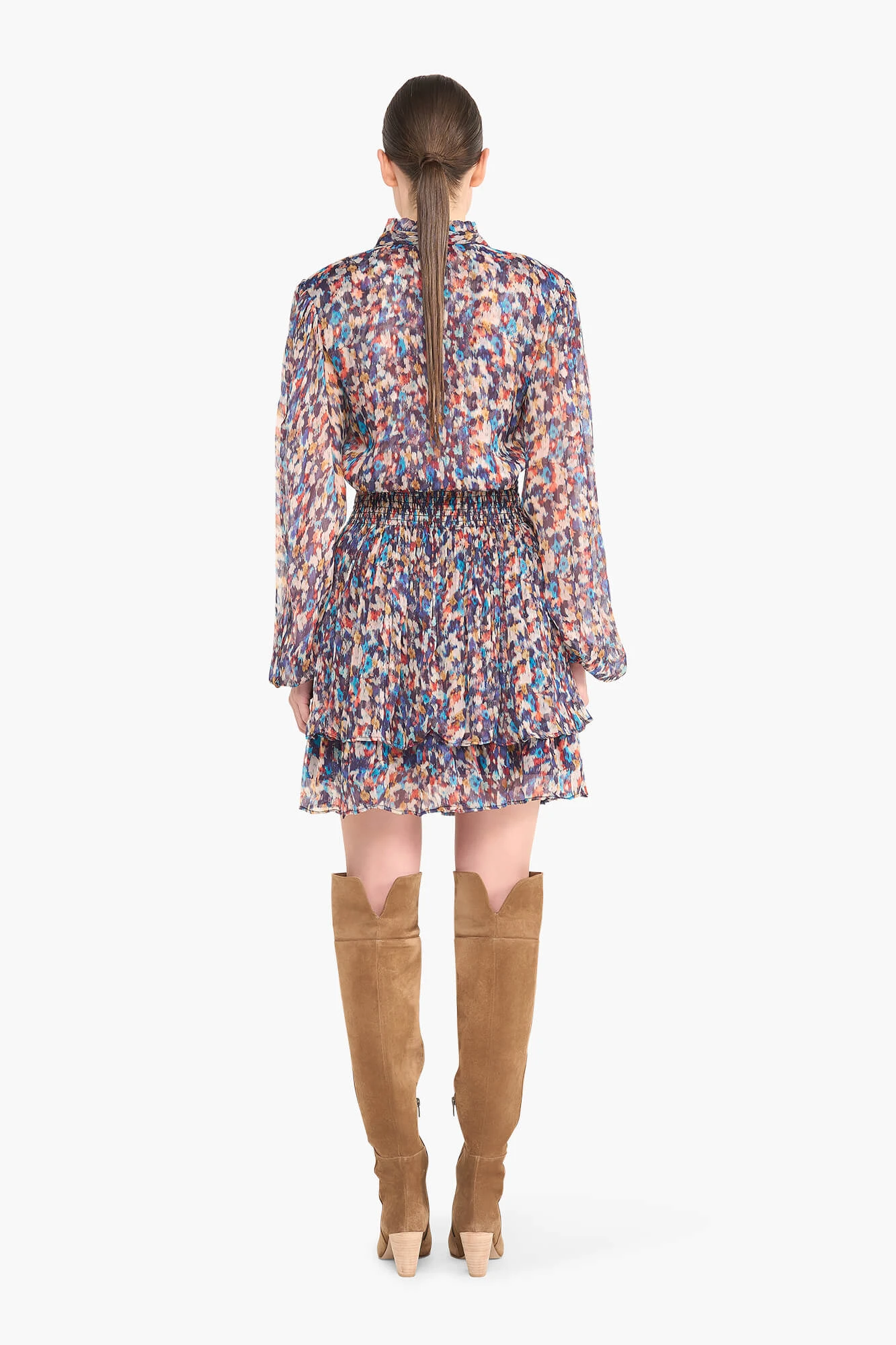 Jurkje Print Elastiek Viscose Lurex Ari Blauw
