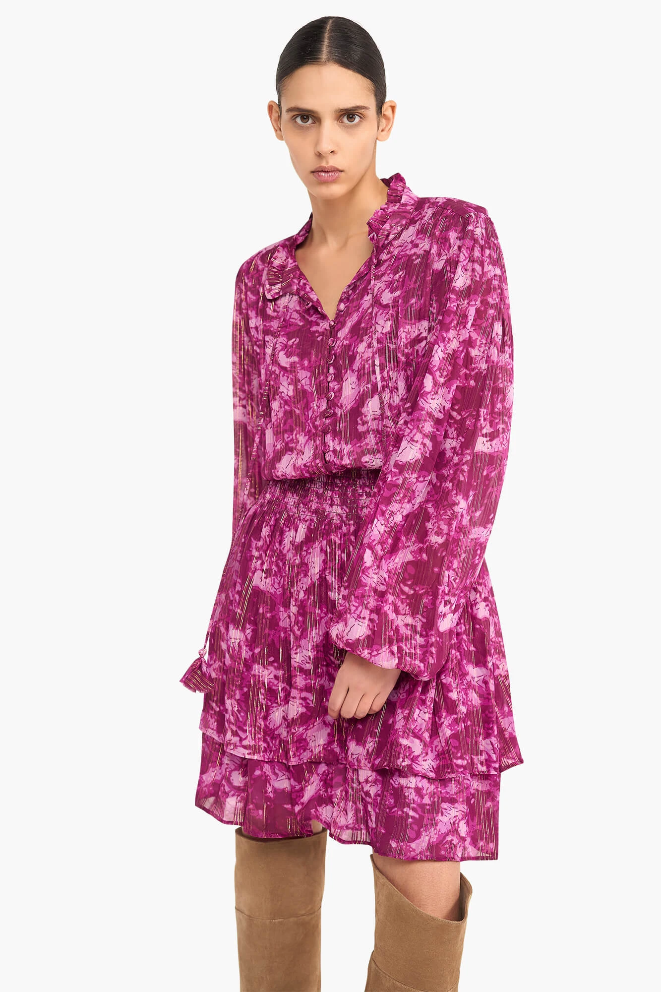 Jurkje Print Elastiek Viscose Lurex Ari Paars