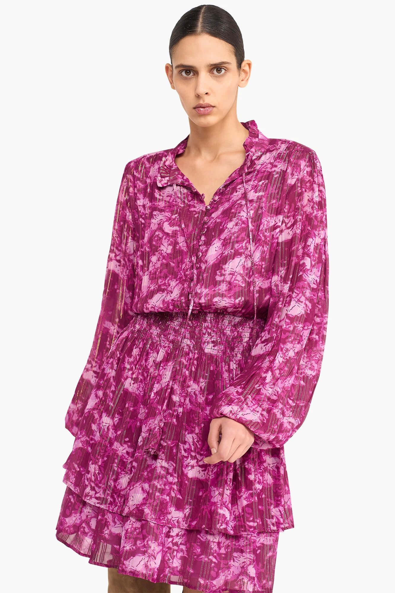 Jurkje Print Elastiek Viscose Lurex Ari Paars