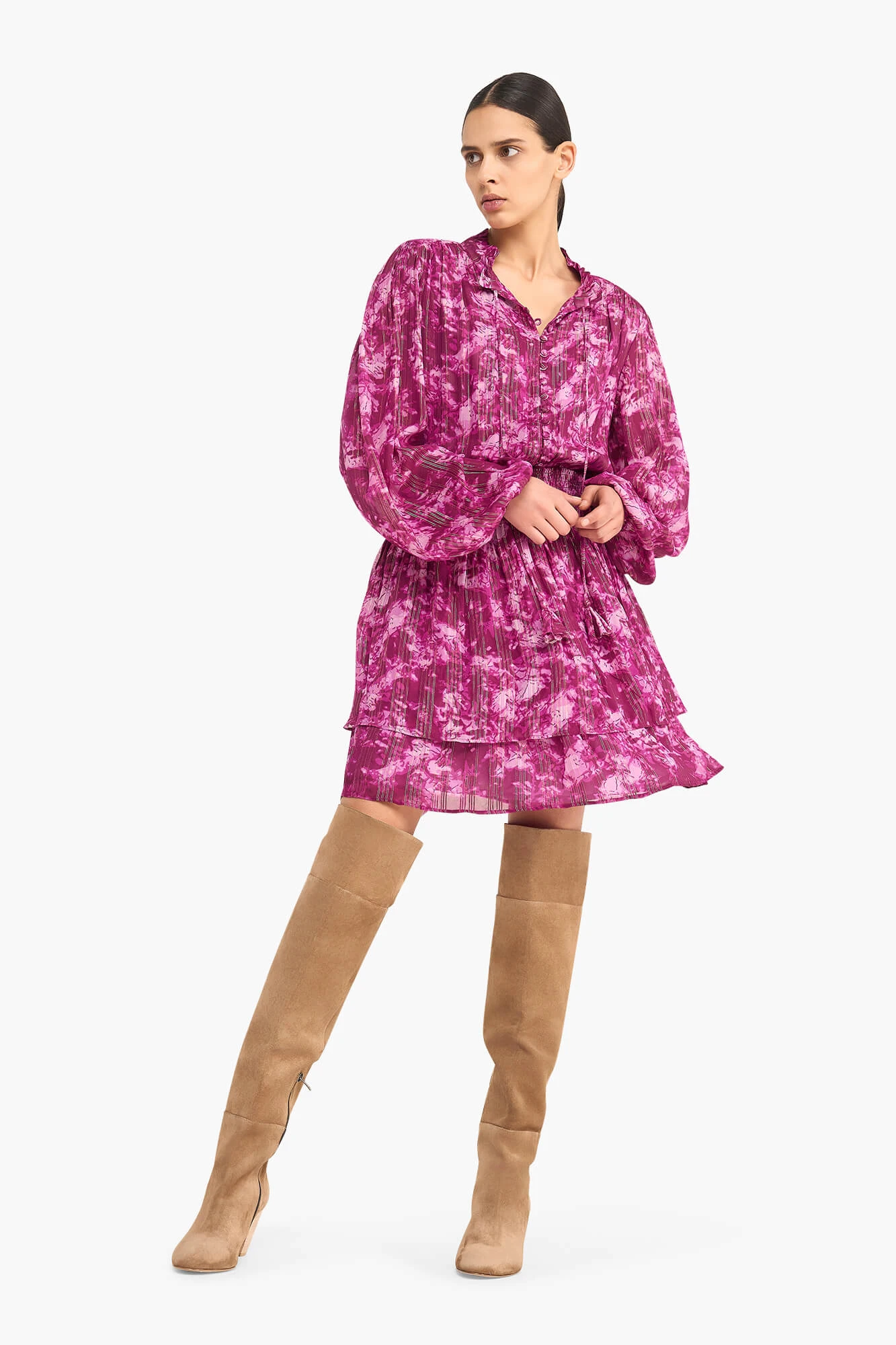 Jurkje Print Elastiek Viscose Lurex Ari Paars