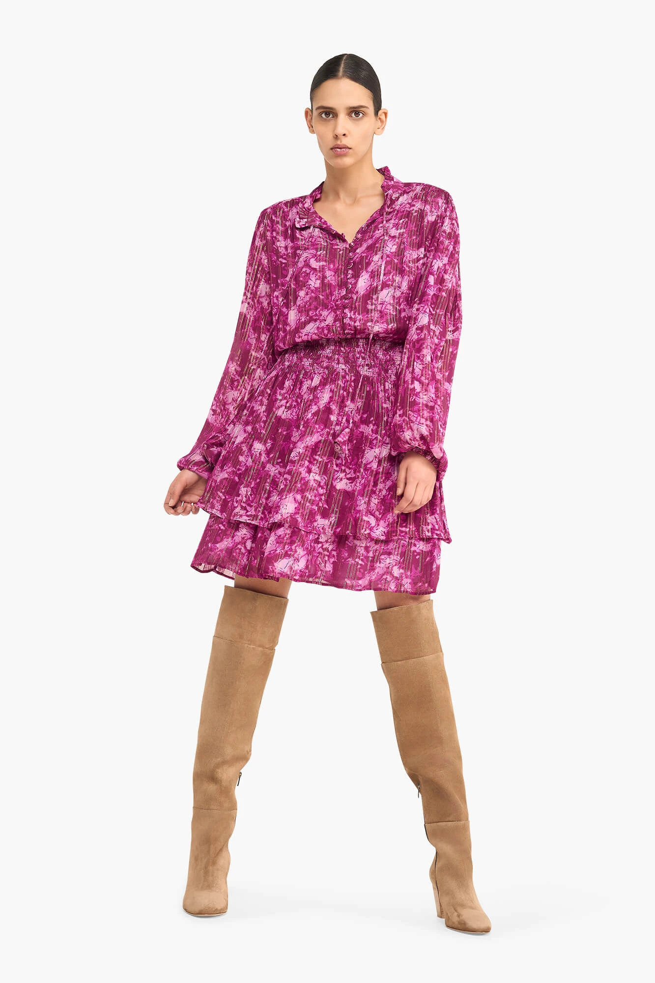 Jurkje Print Elastiek Viscose Lurex Ari Paars