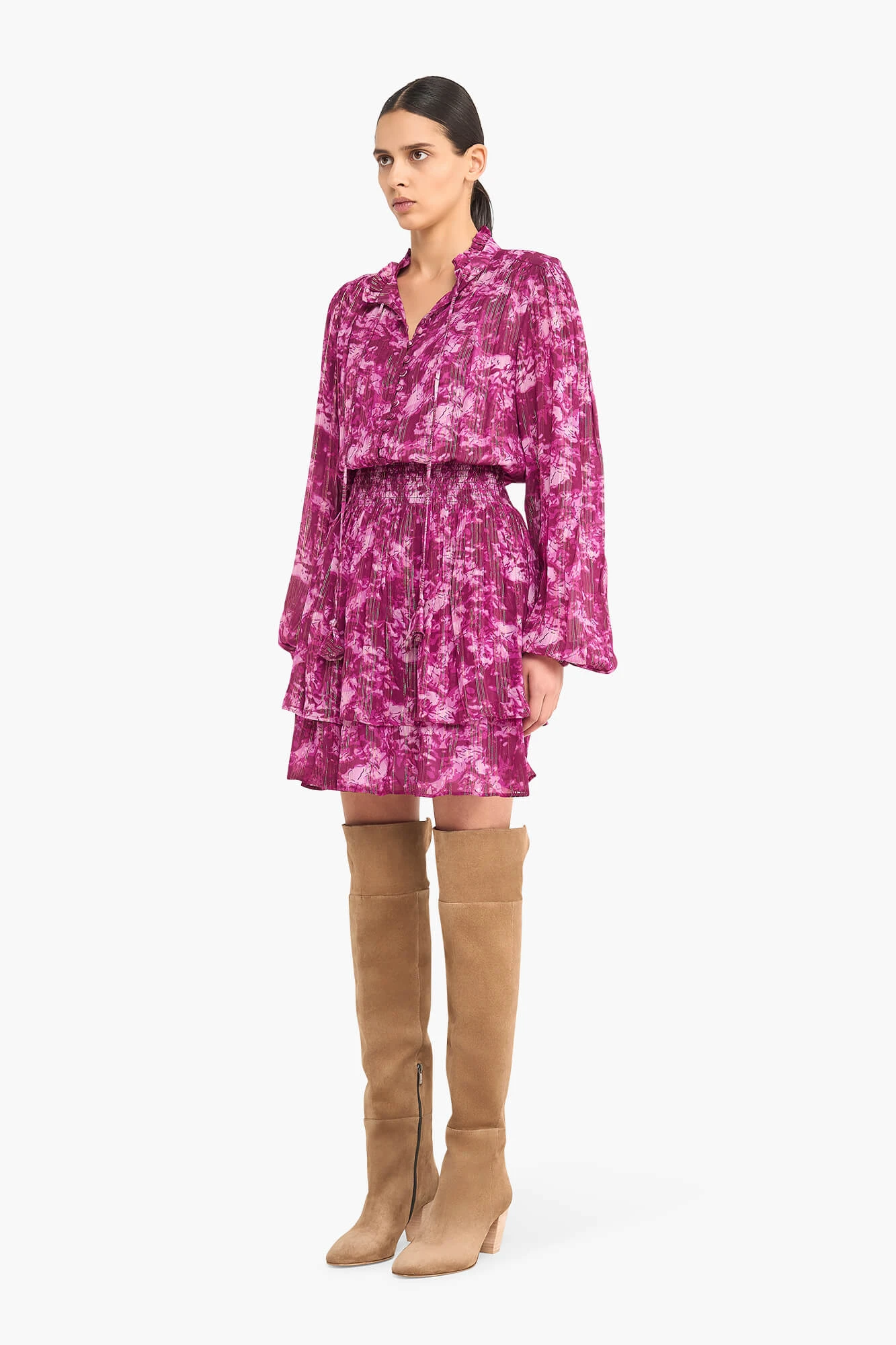 Jurkje Print Elastiek Viscose Lurex Ari Paars