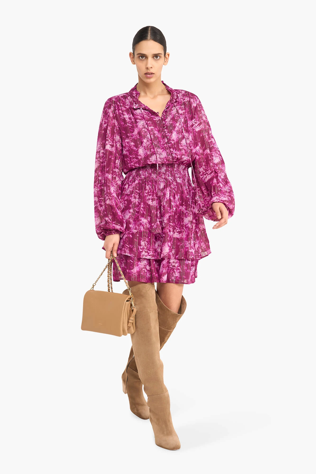 Jurkje Print Elastiek Viscose Lurex Ari Paars