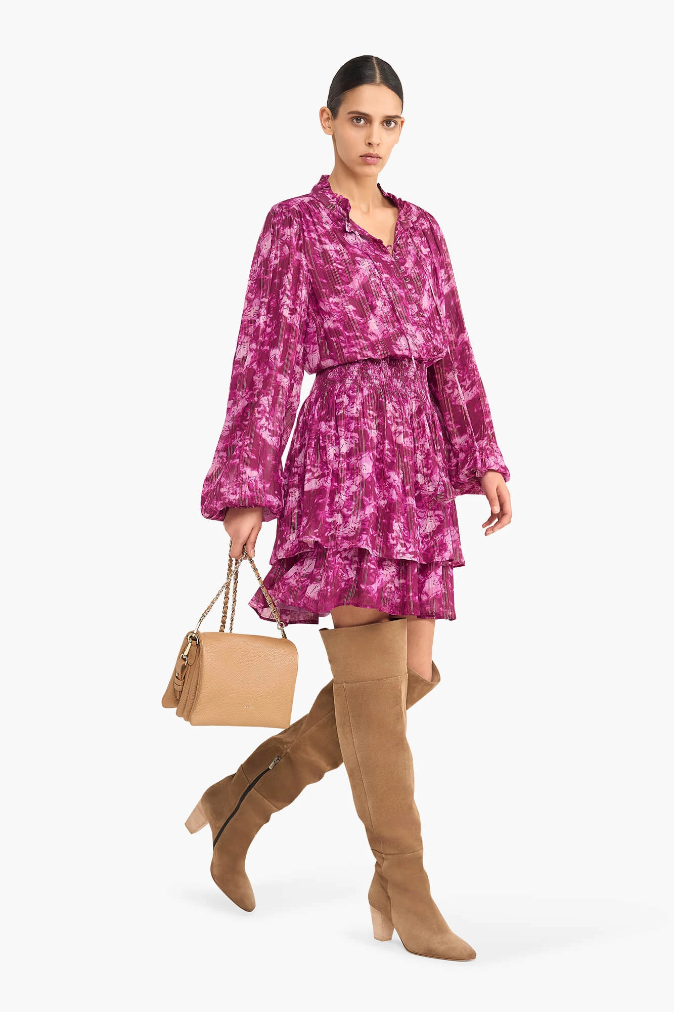 Jurkje Print Elastiek Viscose Lurex Ari Paars