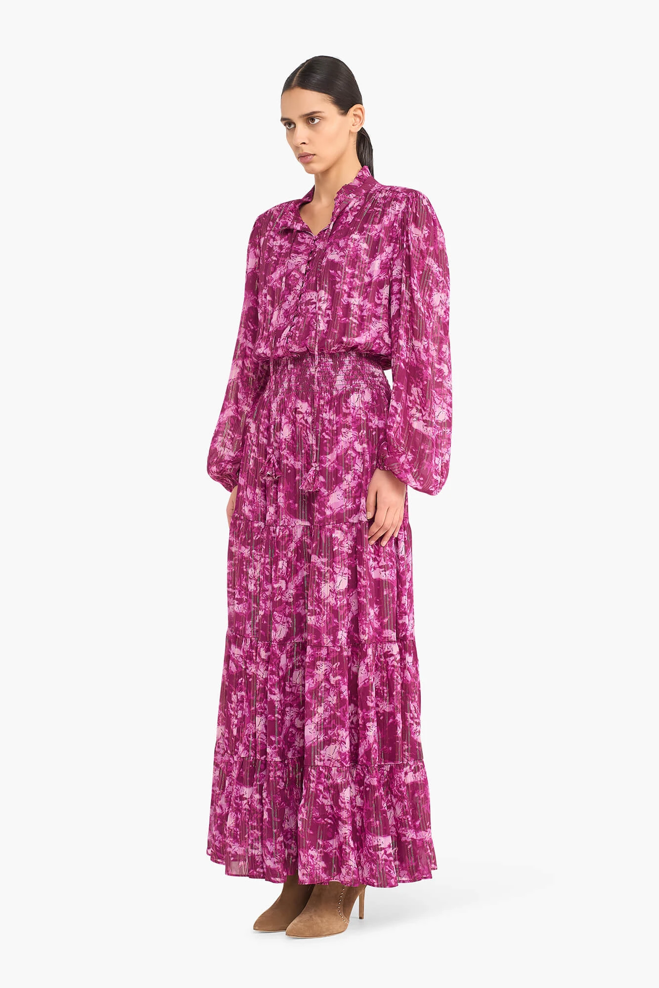 Langes Kleid mit Lurex-Print, Walter, lila