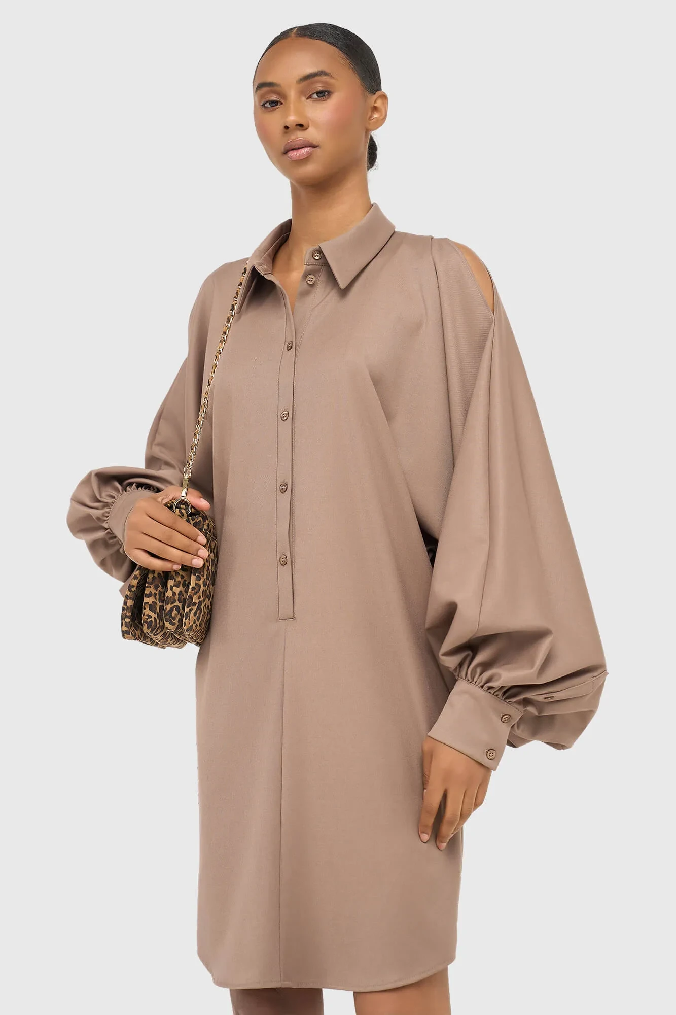 Kleid, weit geschnitten, lange Ärmel, Hugh, braun