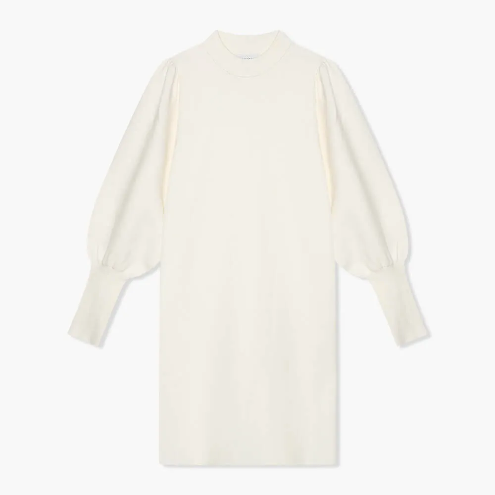 Jurk Gebreid Pof Mouw Viscose Clay Off White