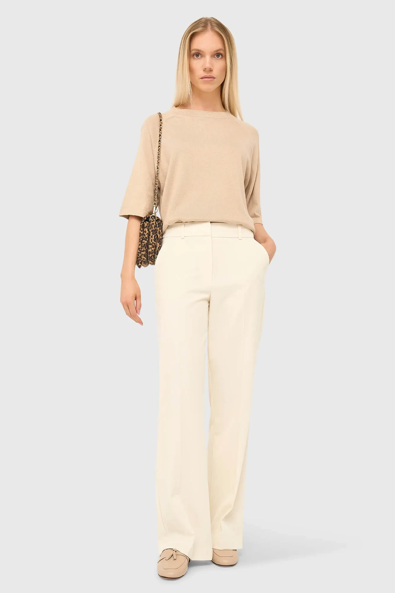 Cotton-Cashmere Knit Sweater in Moss Beige
