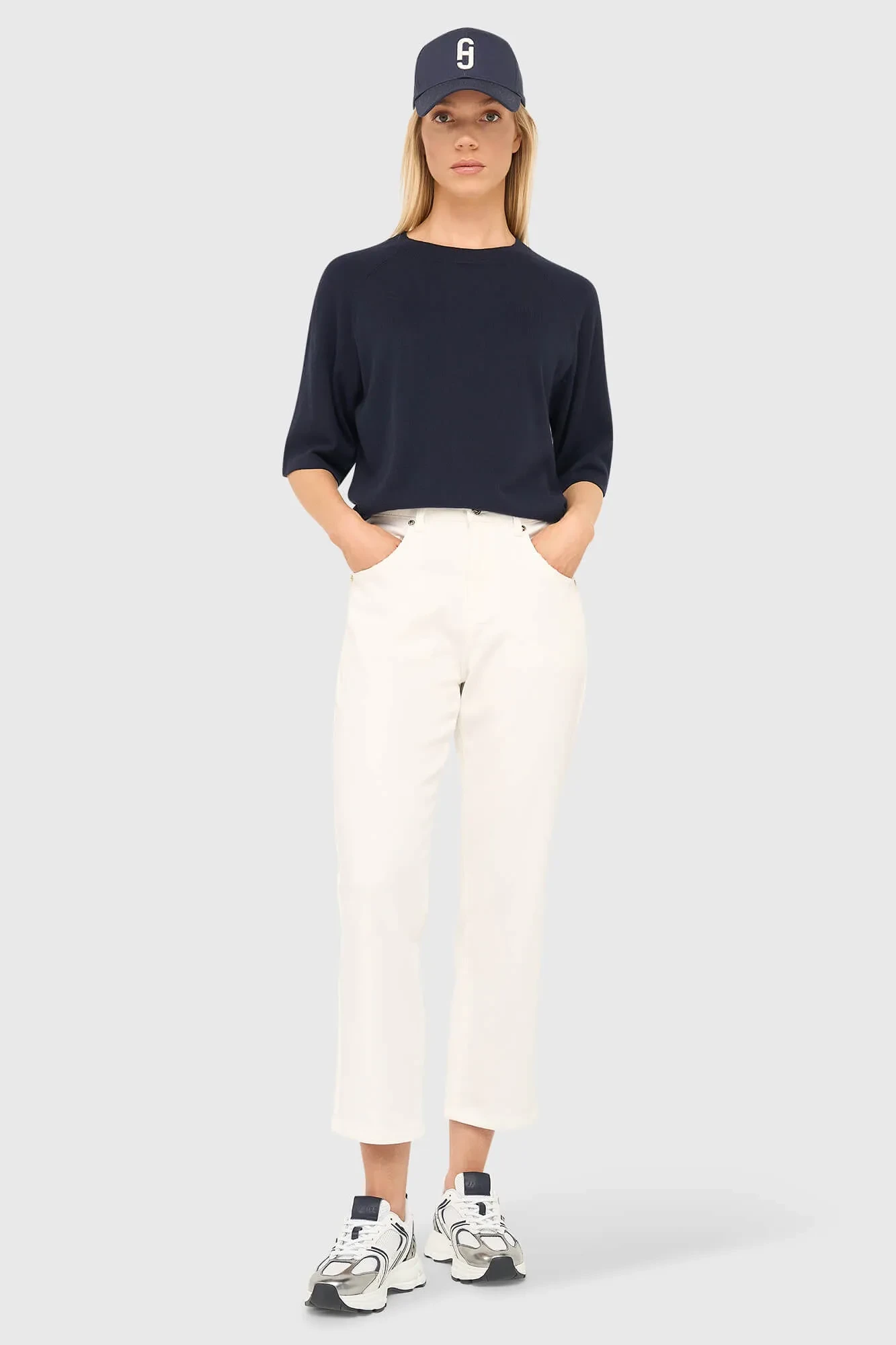 Cotton-Cashmere Knit Sweater in Moss Blue