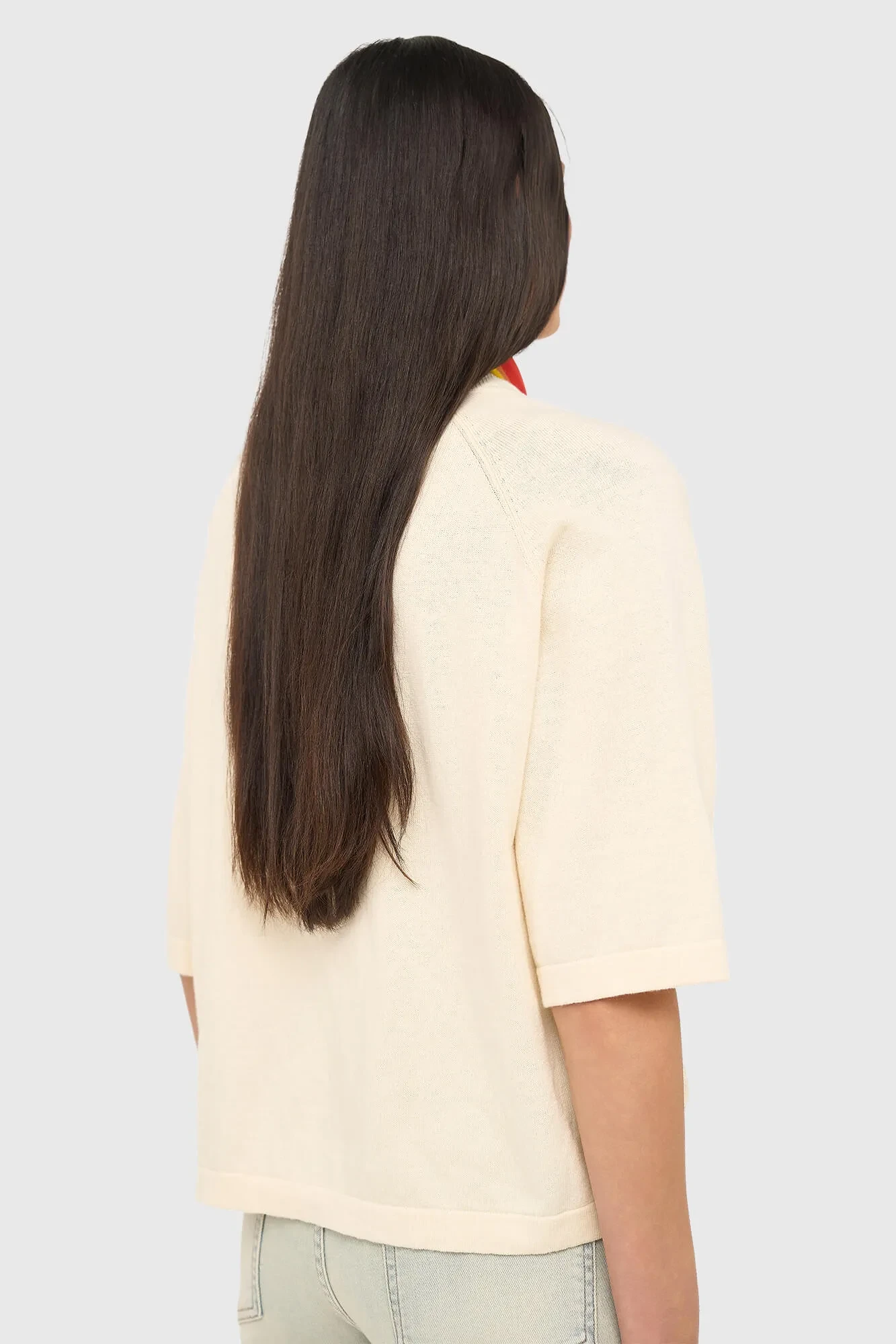 Cotton-Cashmere Knit Sweater in Moss Off-White