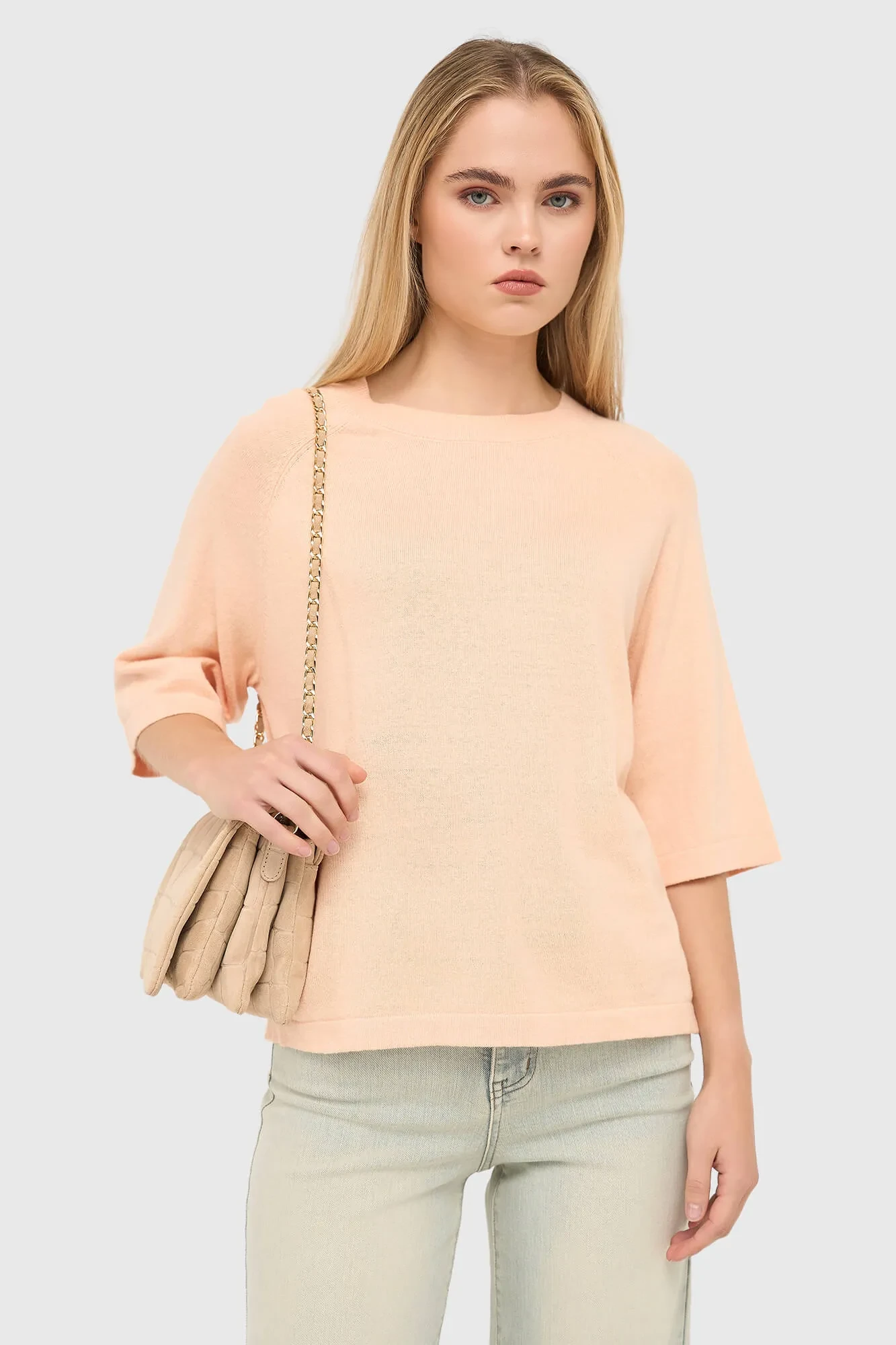 Strickpullover aus Baumwolle und Kaschmir in der Farbe „Moss Peach“