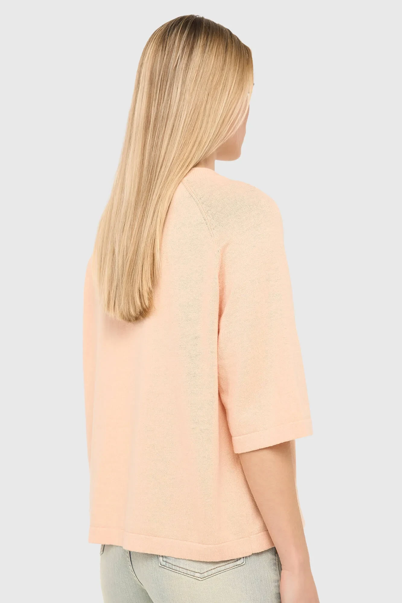 Cotton-Cashmere Knit Sweater in Moss Peach