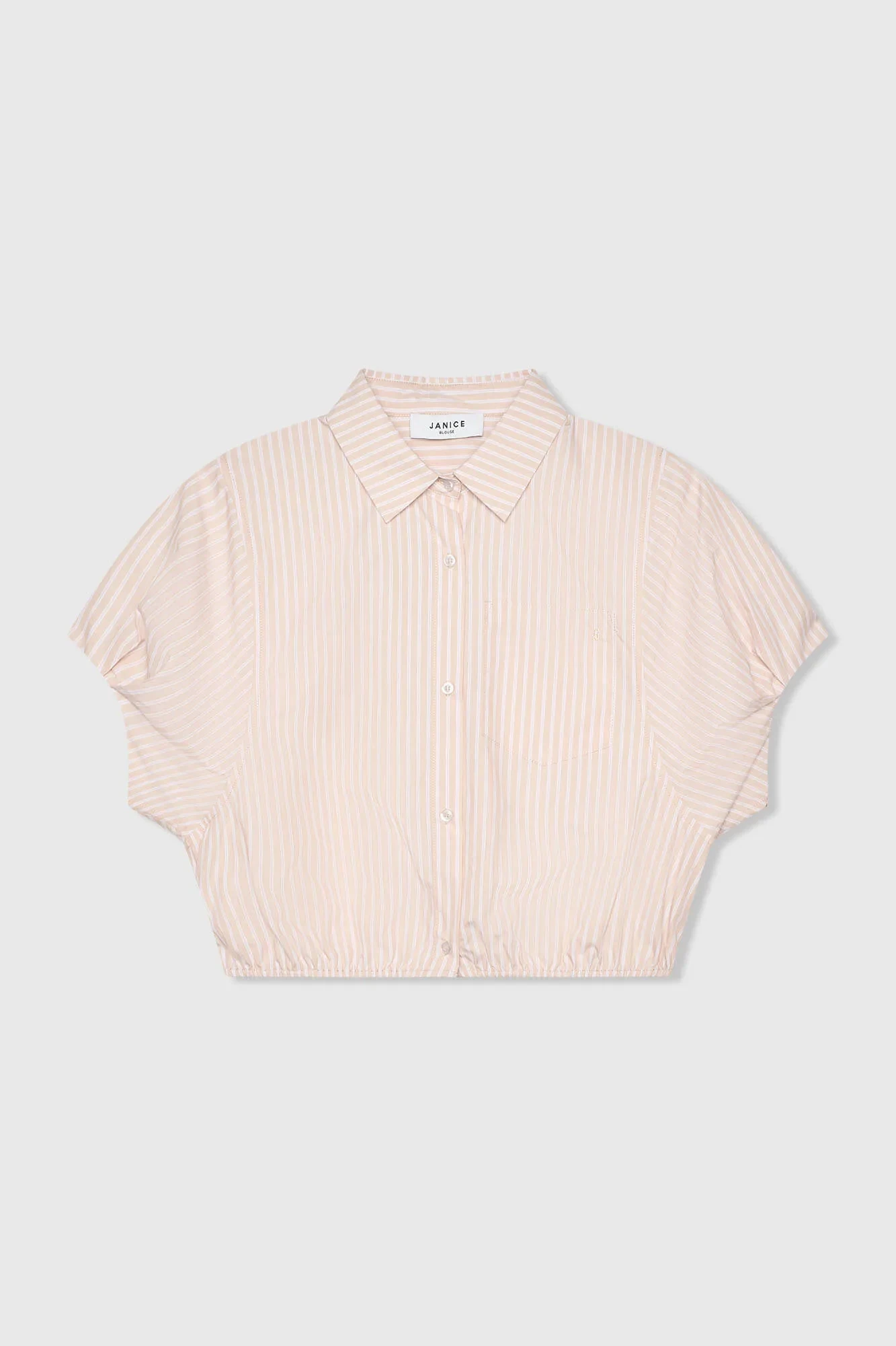 Katoenen Dames Blouse Korte Mouw Gestreept Cross Beige