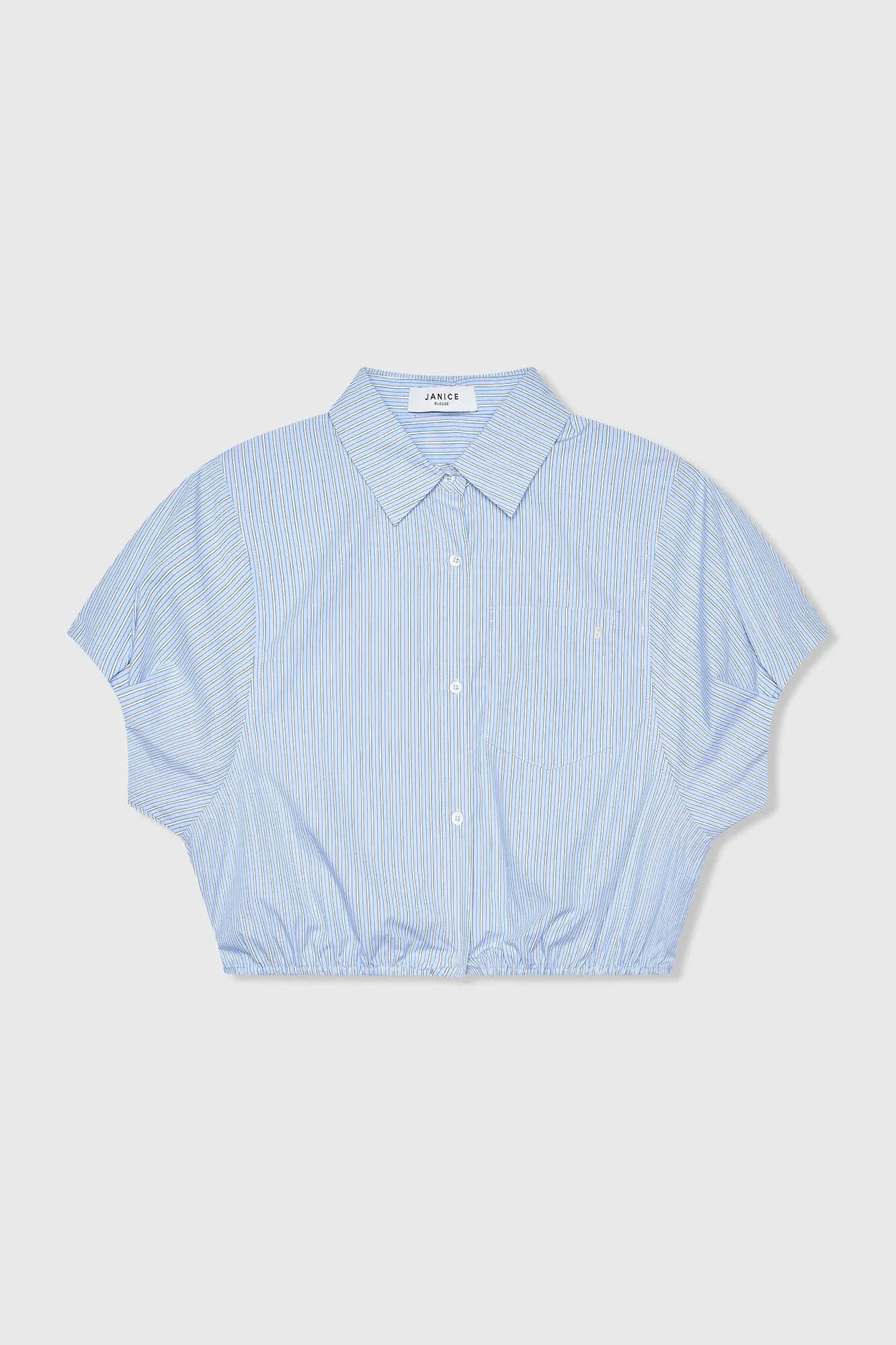 Katoenen Dames Blouse Korte Mouw Gestreept Cross Blauw