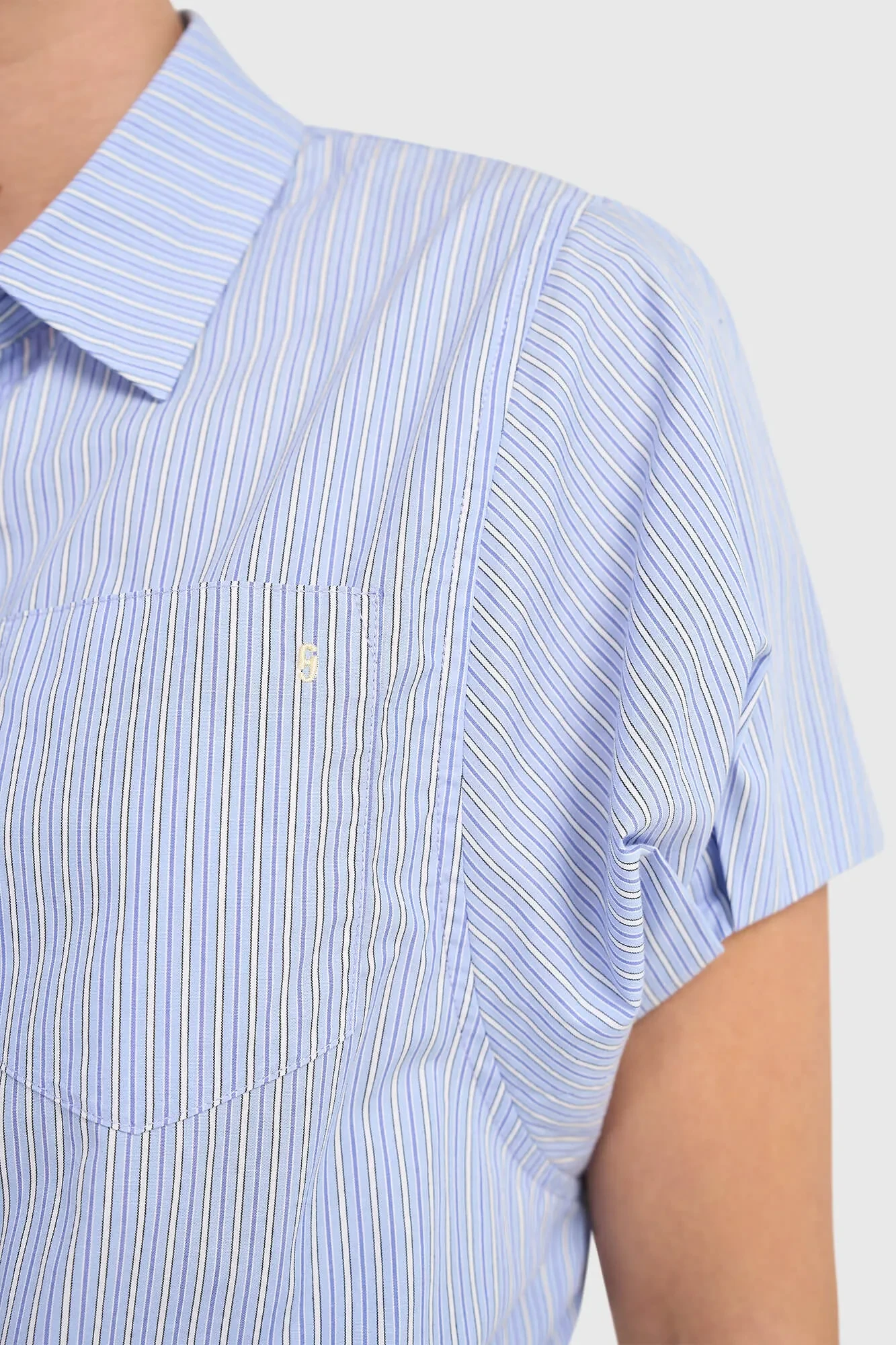 Women's Cotton Short-Sleeve Striped Blouse in Blue