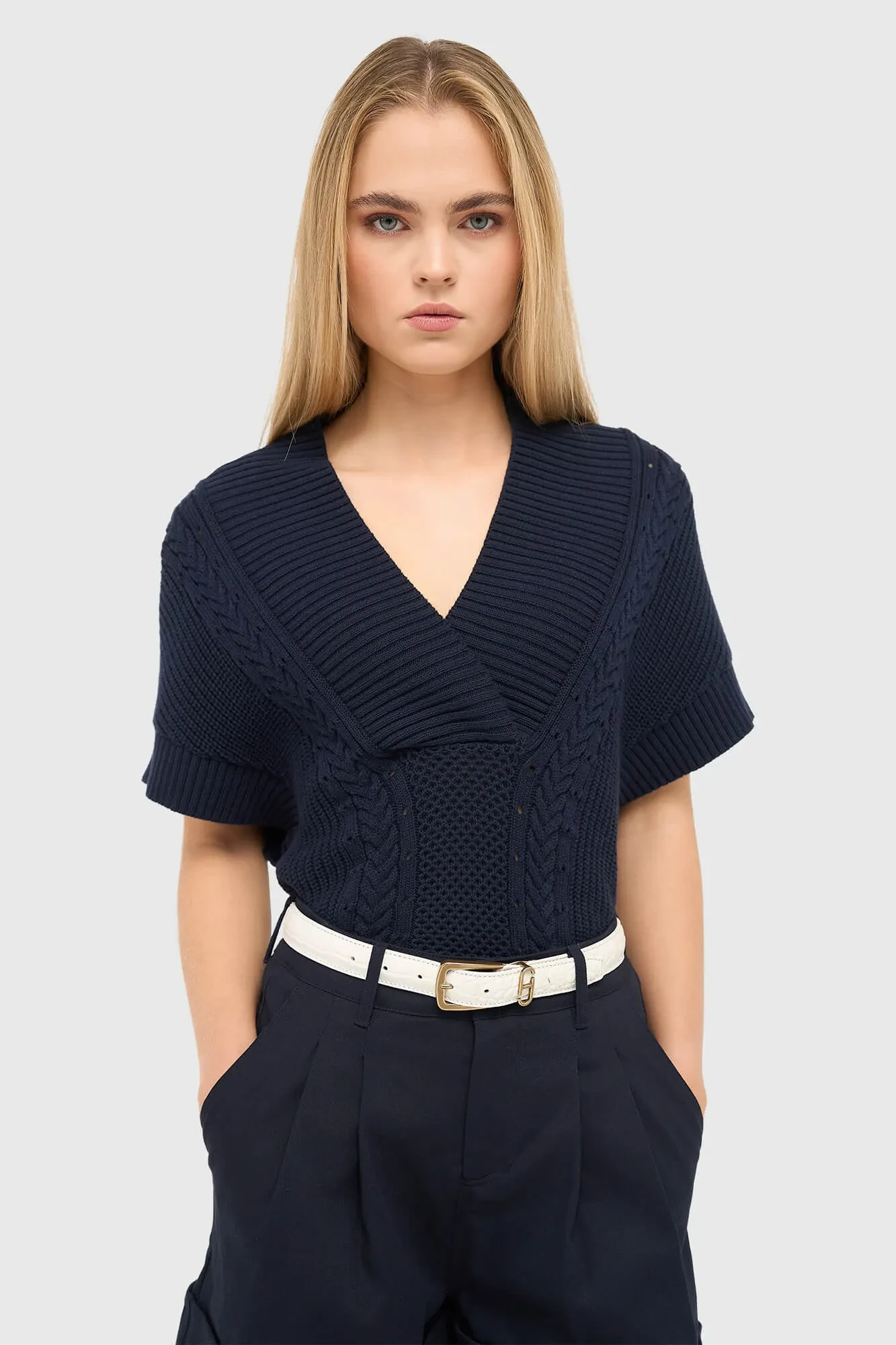 Katoenen Spencer Vest Kabel Dames Viggo Blauw