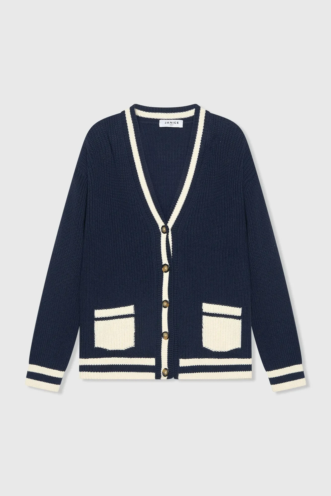 Baumwollstrickjacke mit Knöpfen für Damen, Marsblau