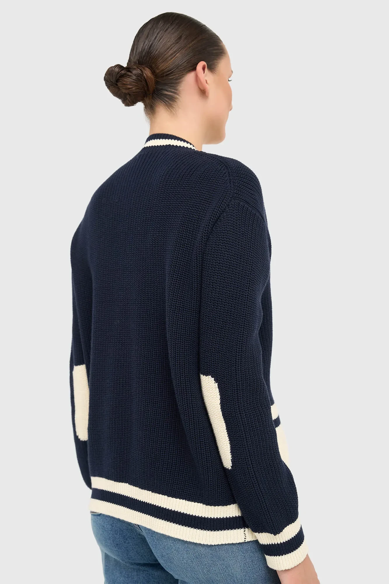 Baumwollstrickjacke mit Knöpfen für Damen, Marsblau