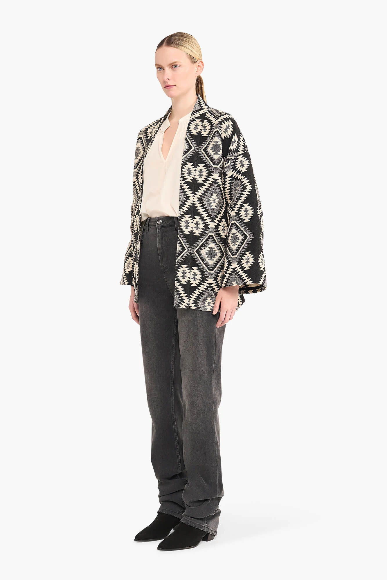 Kimono für Damen, Jacquard, Preston, Aztec, Schwarz