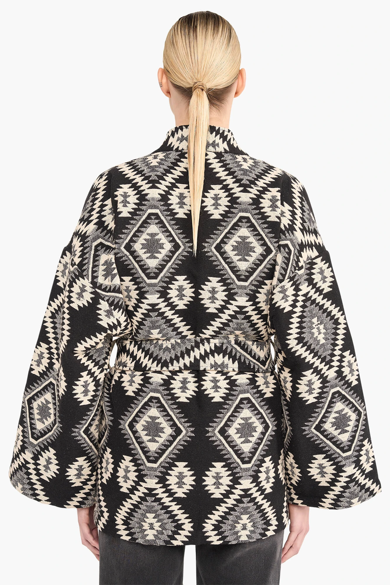 Kimono für Damen, Jacquard, Preston, Aztec, Schwarz