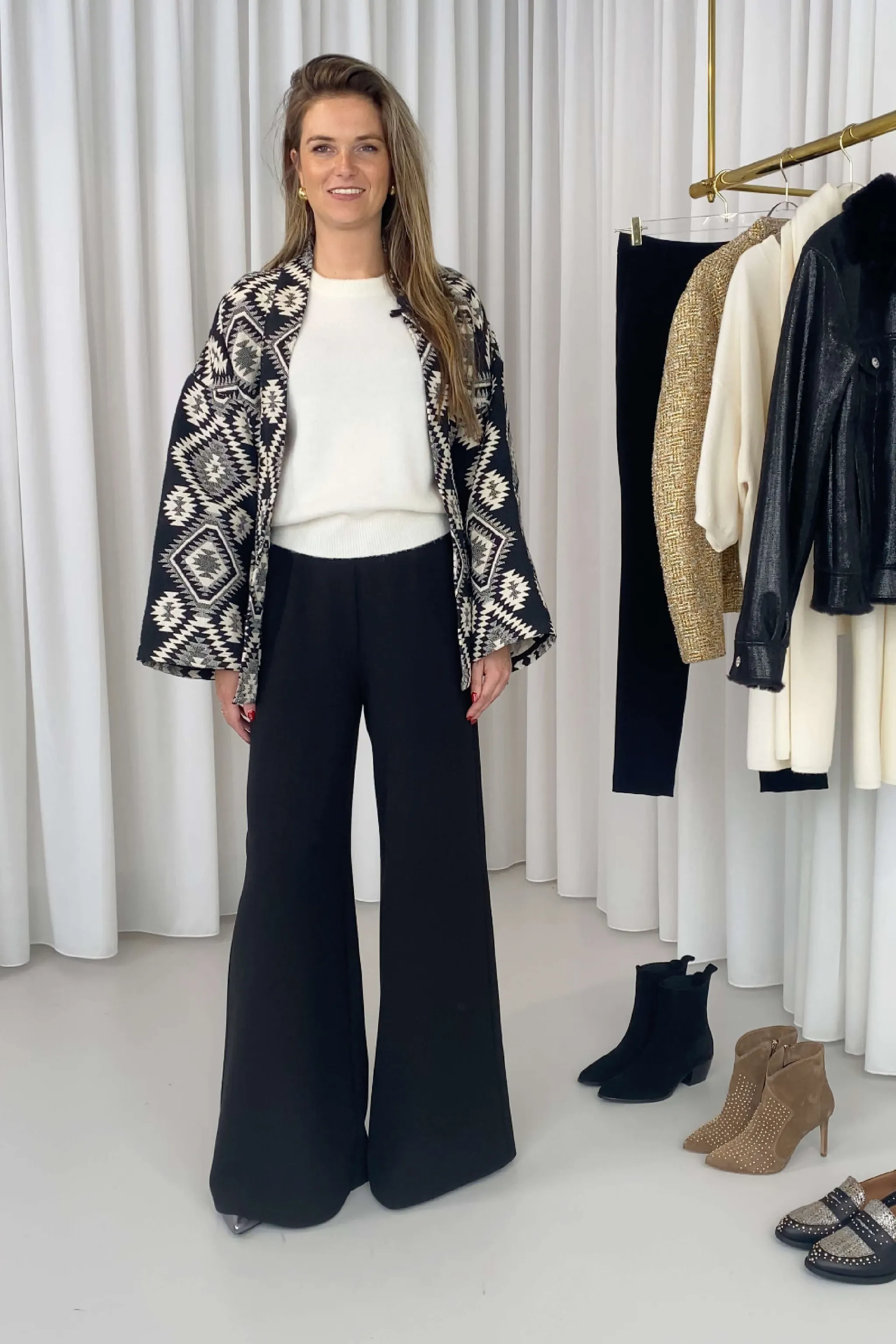 Kimono Jacquard Aztec Zwart Dames