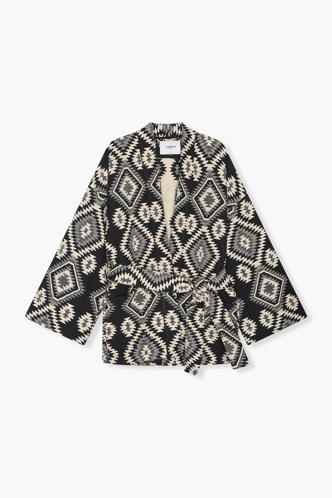 Kimono Dames Jacquard Preston Aztec Zwart