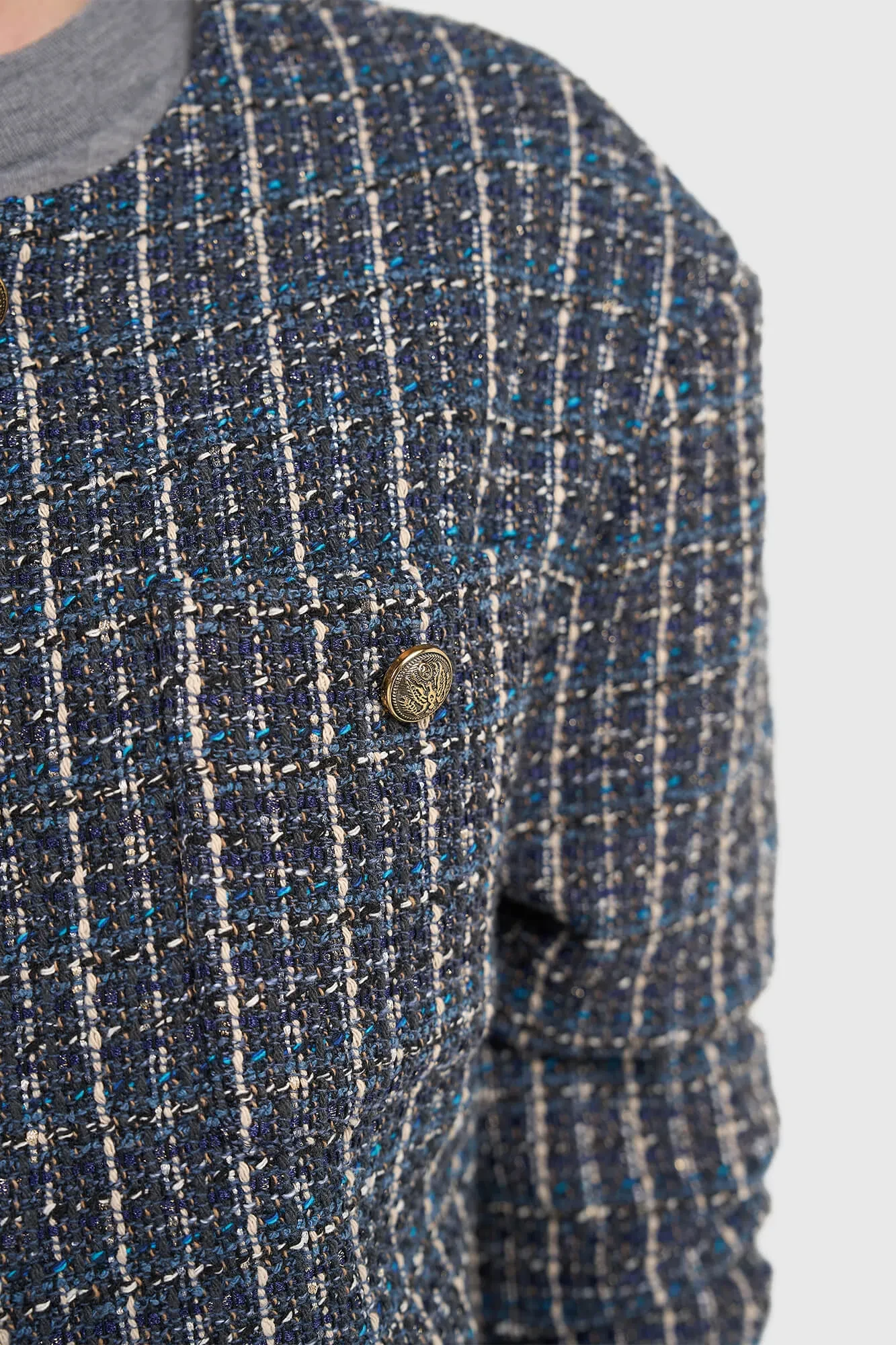Women's Tweed Kimono Jacket, Blue, Harley