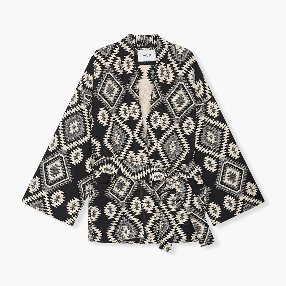 Kimono Jacquard Preston Aztec Zwart