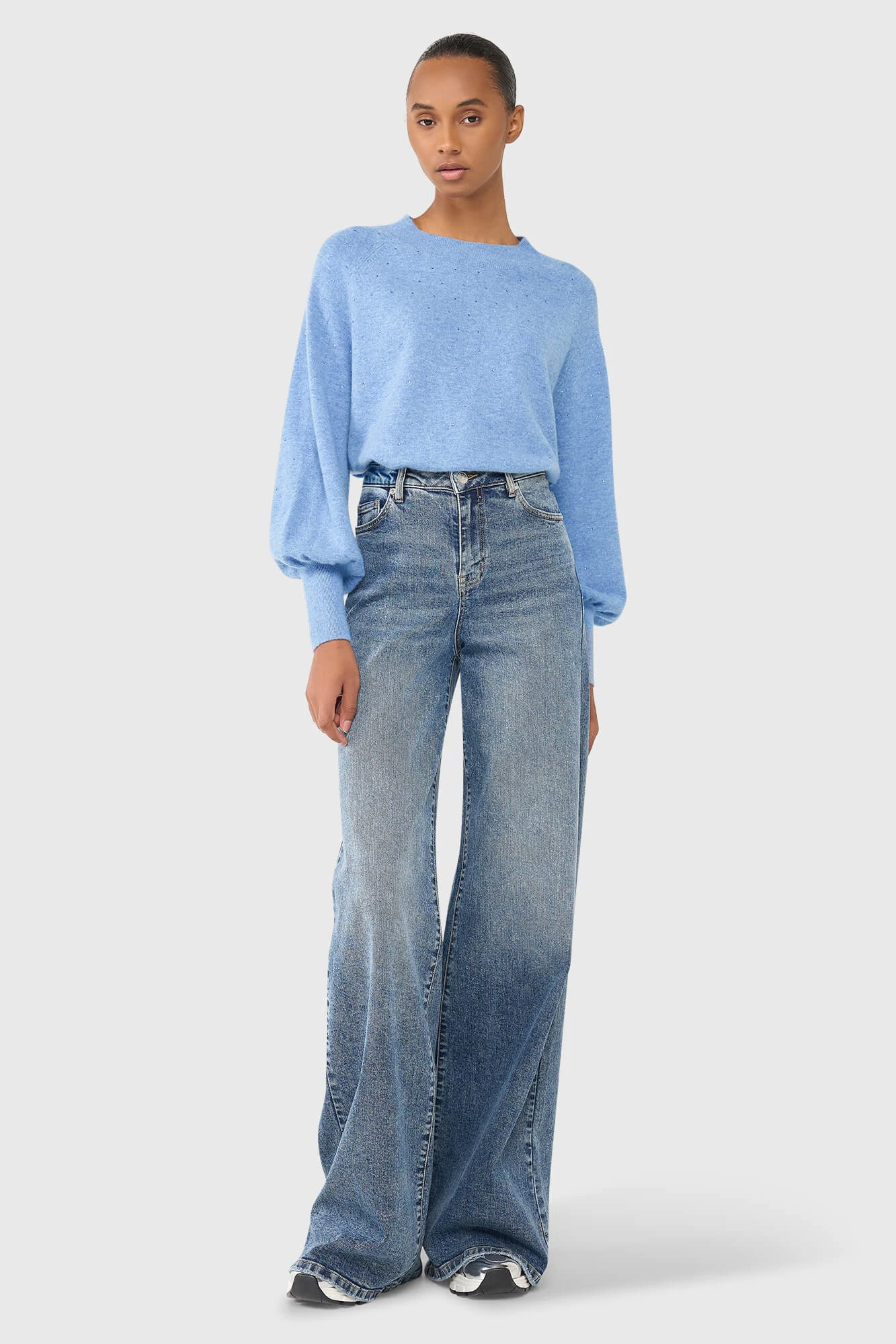 Harvey Denim Blauw Steentjes