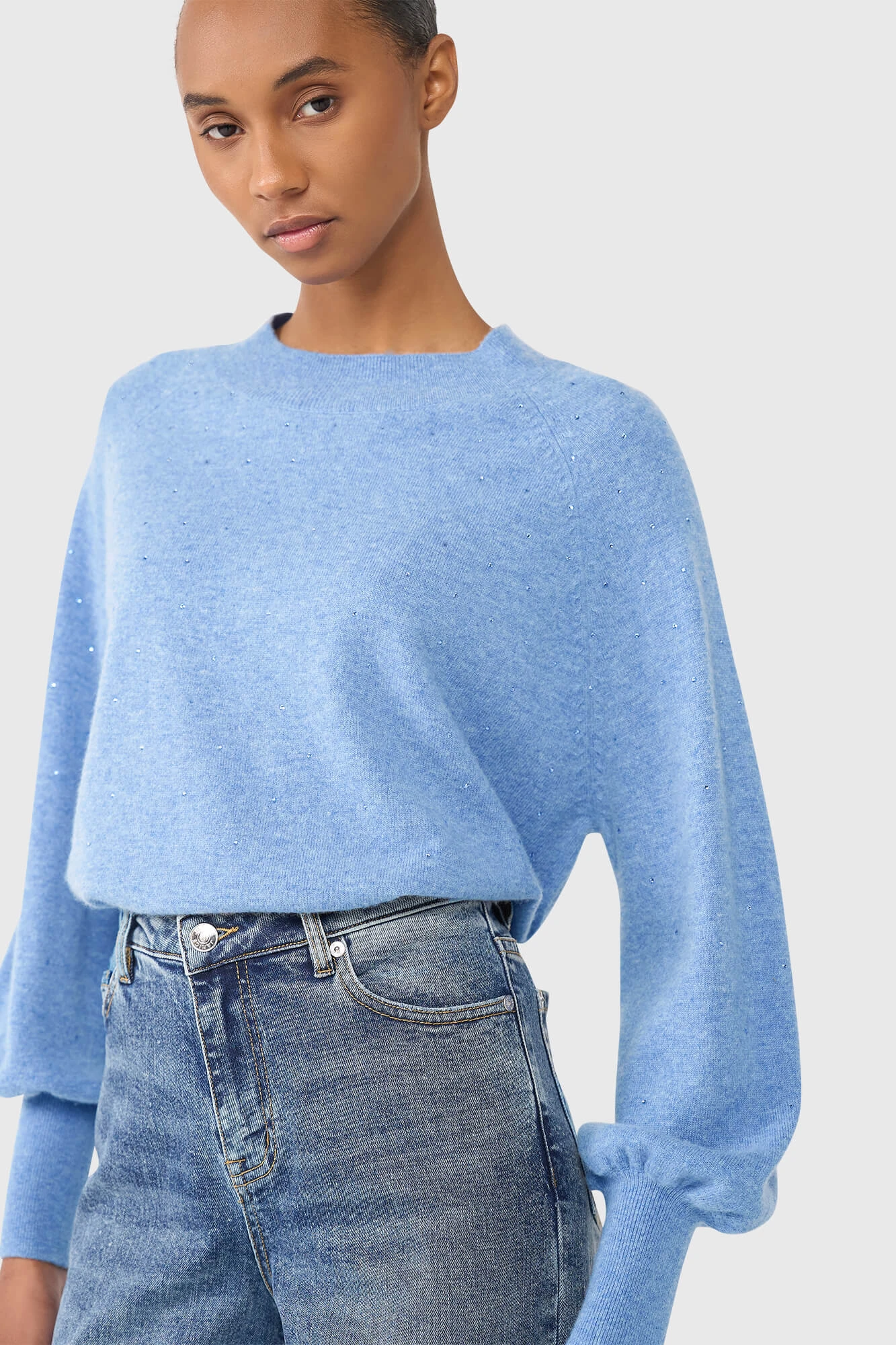 Harvey Denim Blauw Steentjes