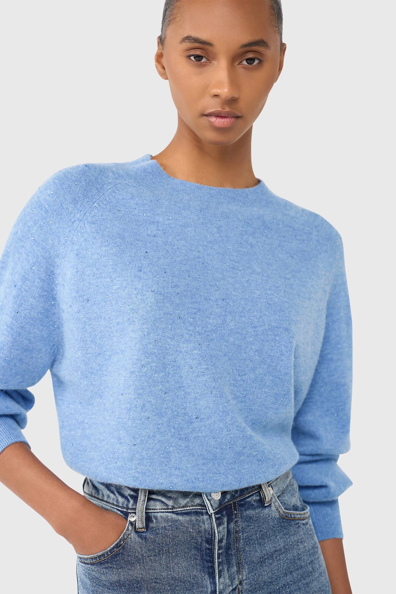 Harvey Denim Blauw Steentjes