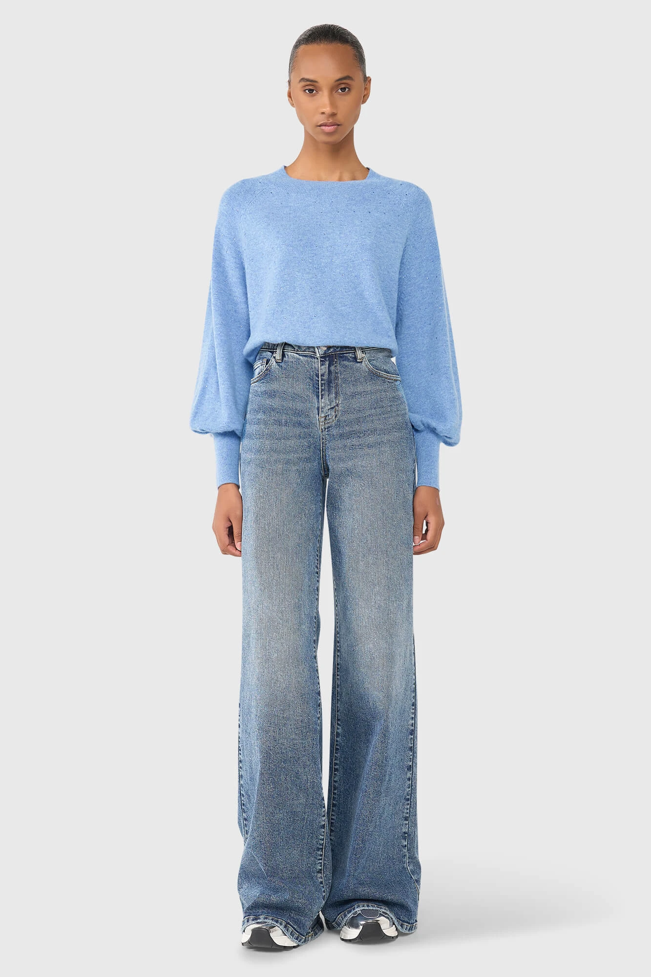 Harvey Denim Blauw Steentjes