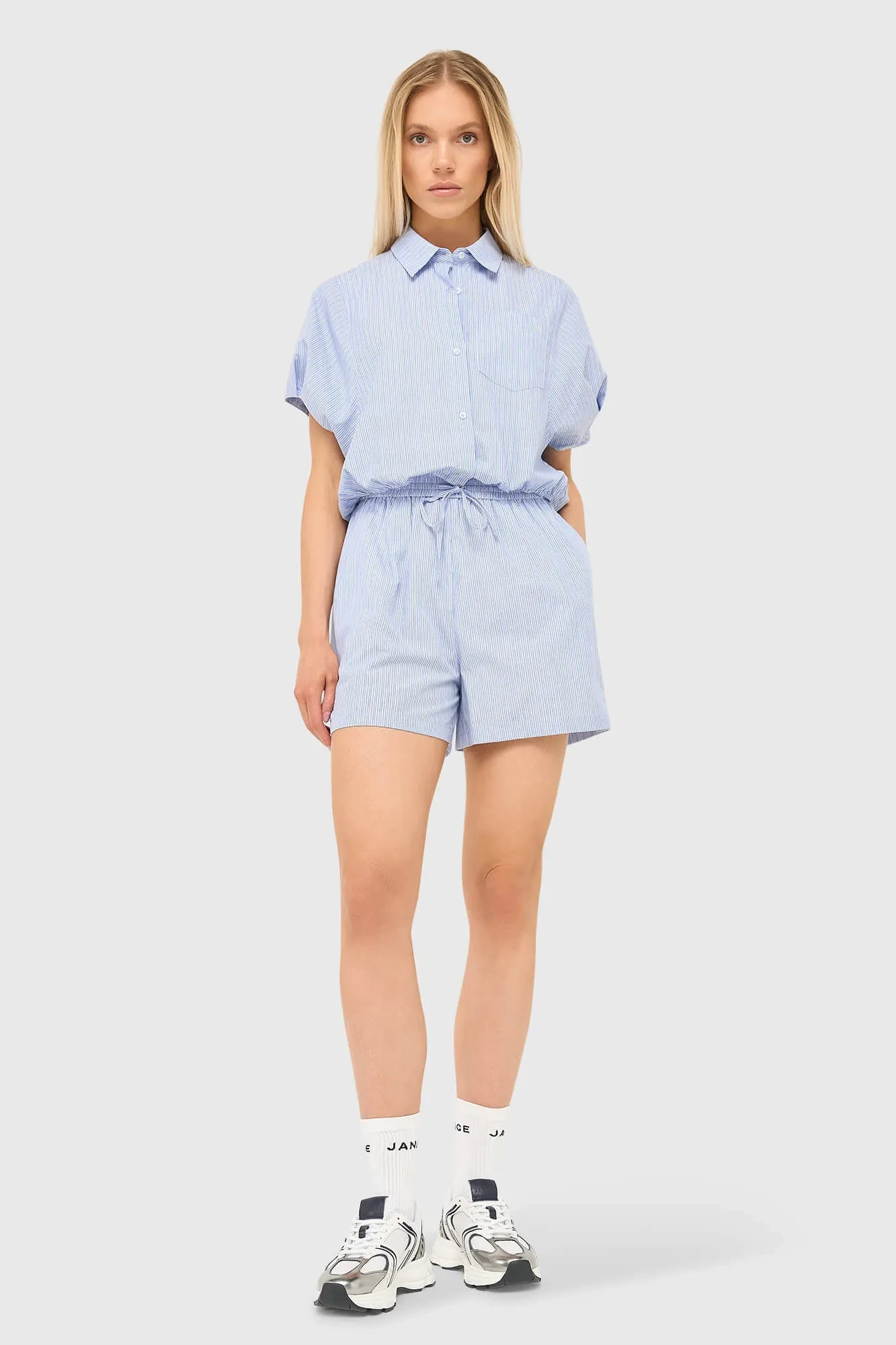 Kurze, gestreifte Baumwollshorts „Ronan“ in Blau