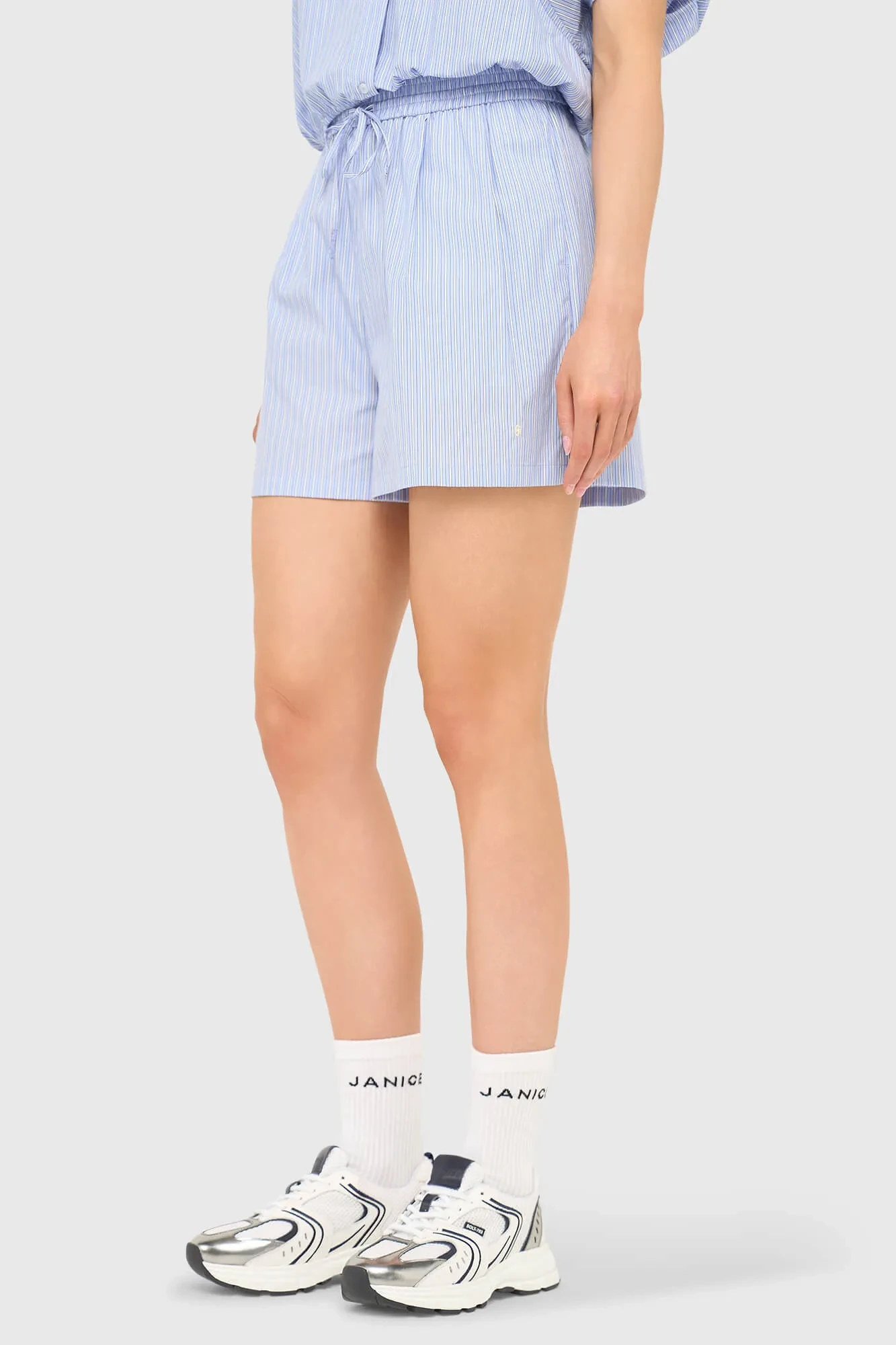 Kurze, gestreifte Baumwollshorts „Ronan“ in Blau
