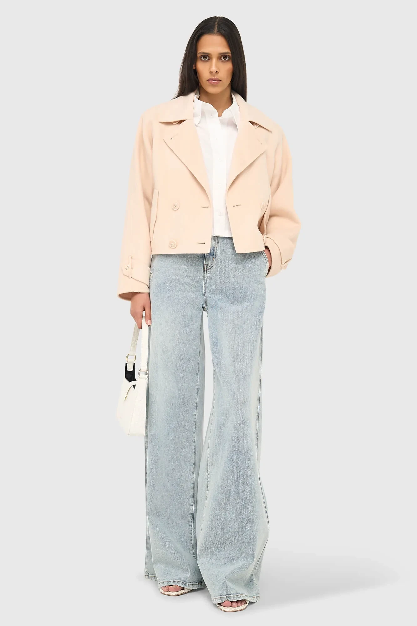 Short Double-Faced Cashmere Trench Coat in Peach by Floyd