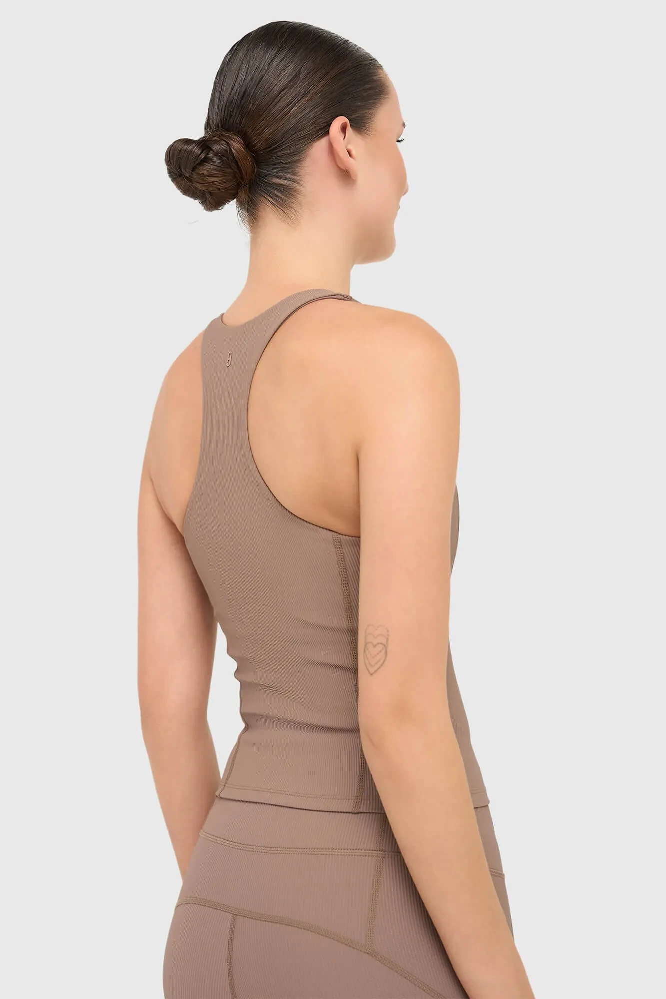 Top Damen-Sport-BH Yoga Ryle Braun Rippstrick