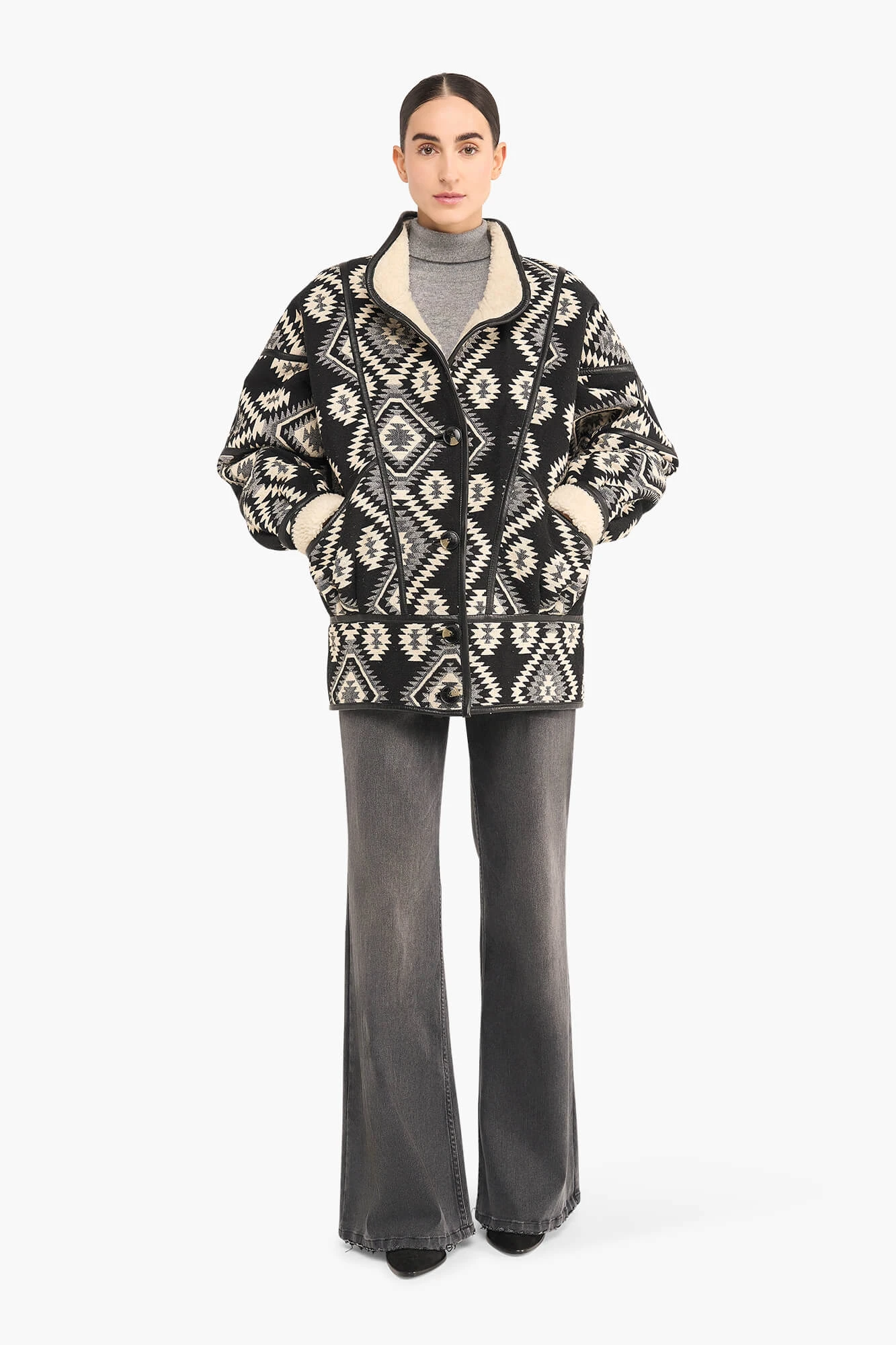 Jas Dames Zwart Creme Seth Aztec Jacquard