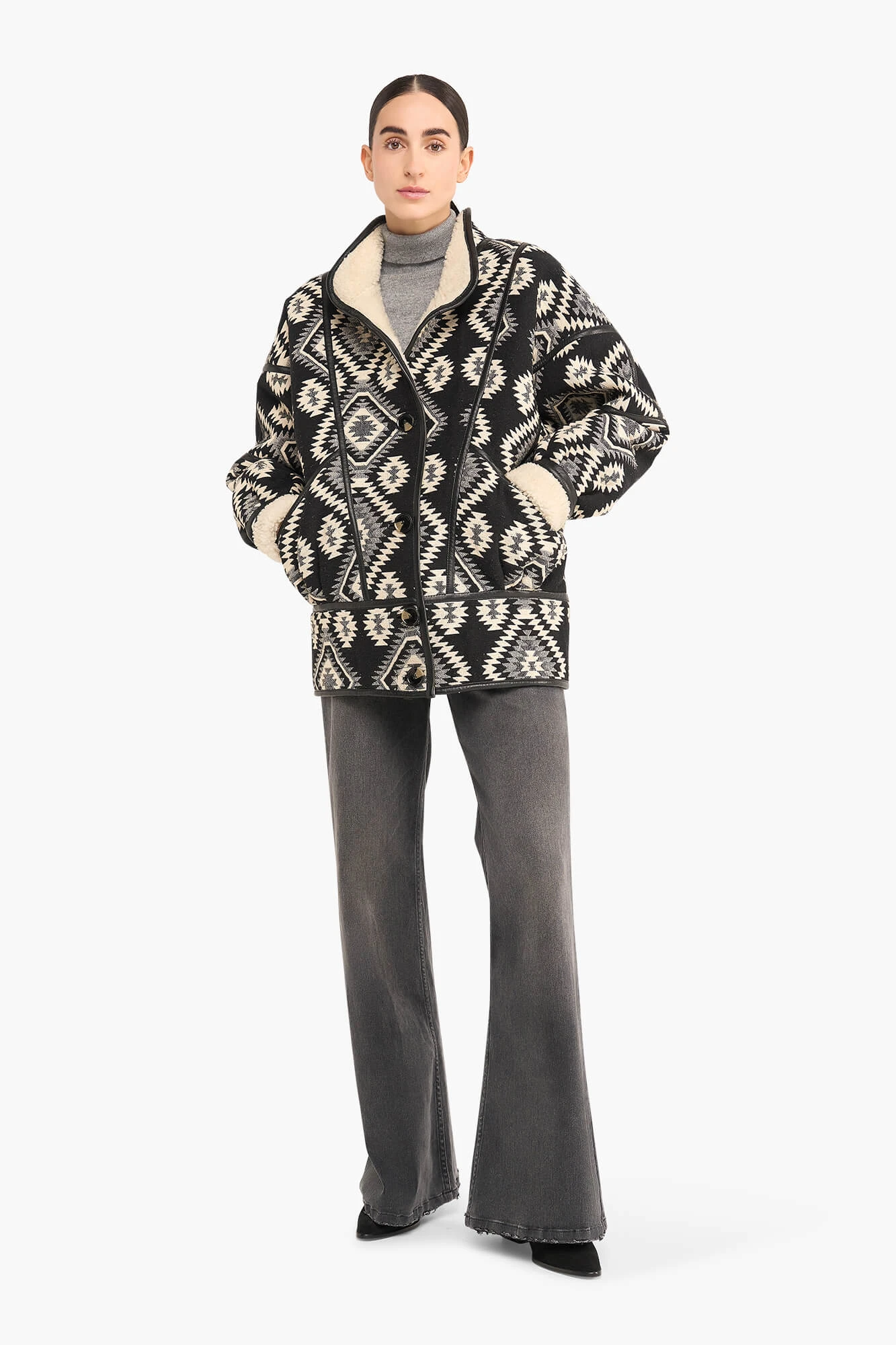 Jas Dames Zwart Creme Seth Aztec Jacquard