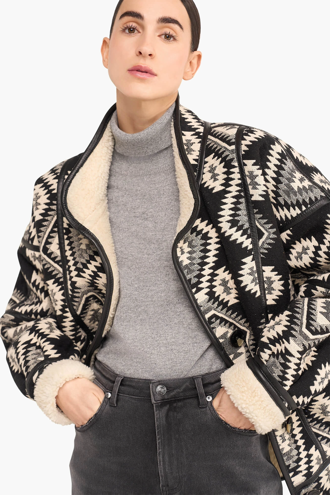 Jas Dames Zwart Creme Seth Aztec Jacquard