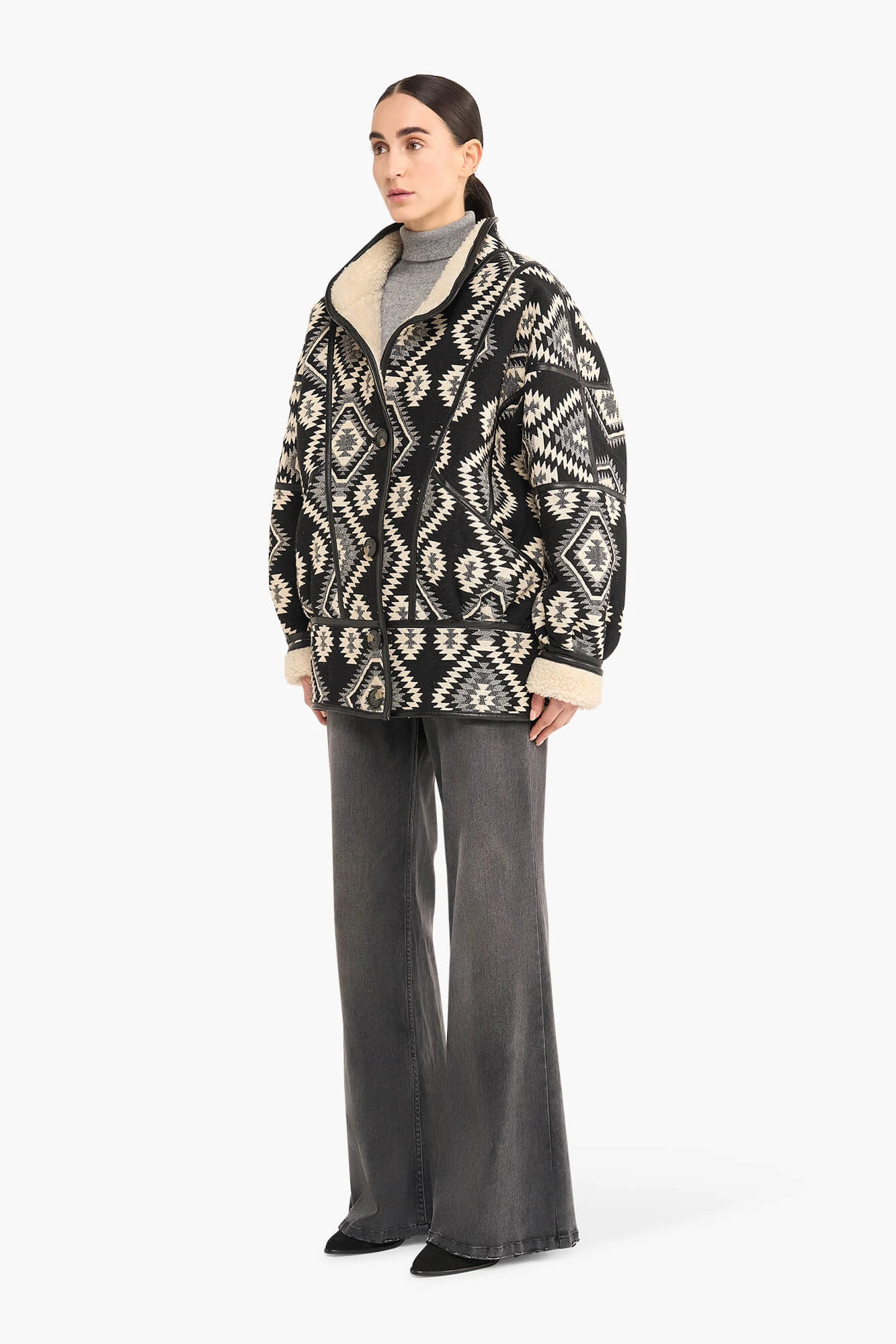 Jas Dames Zwart Creme Seth Aztec Jacquard