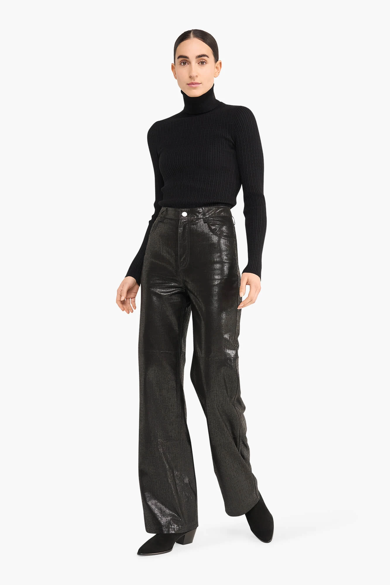 Leren Broek Dames Rechte Pijp Jason Metallic Zwart