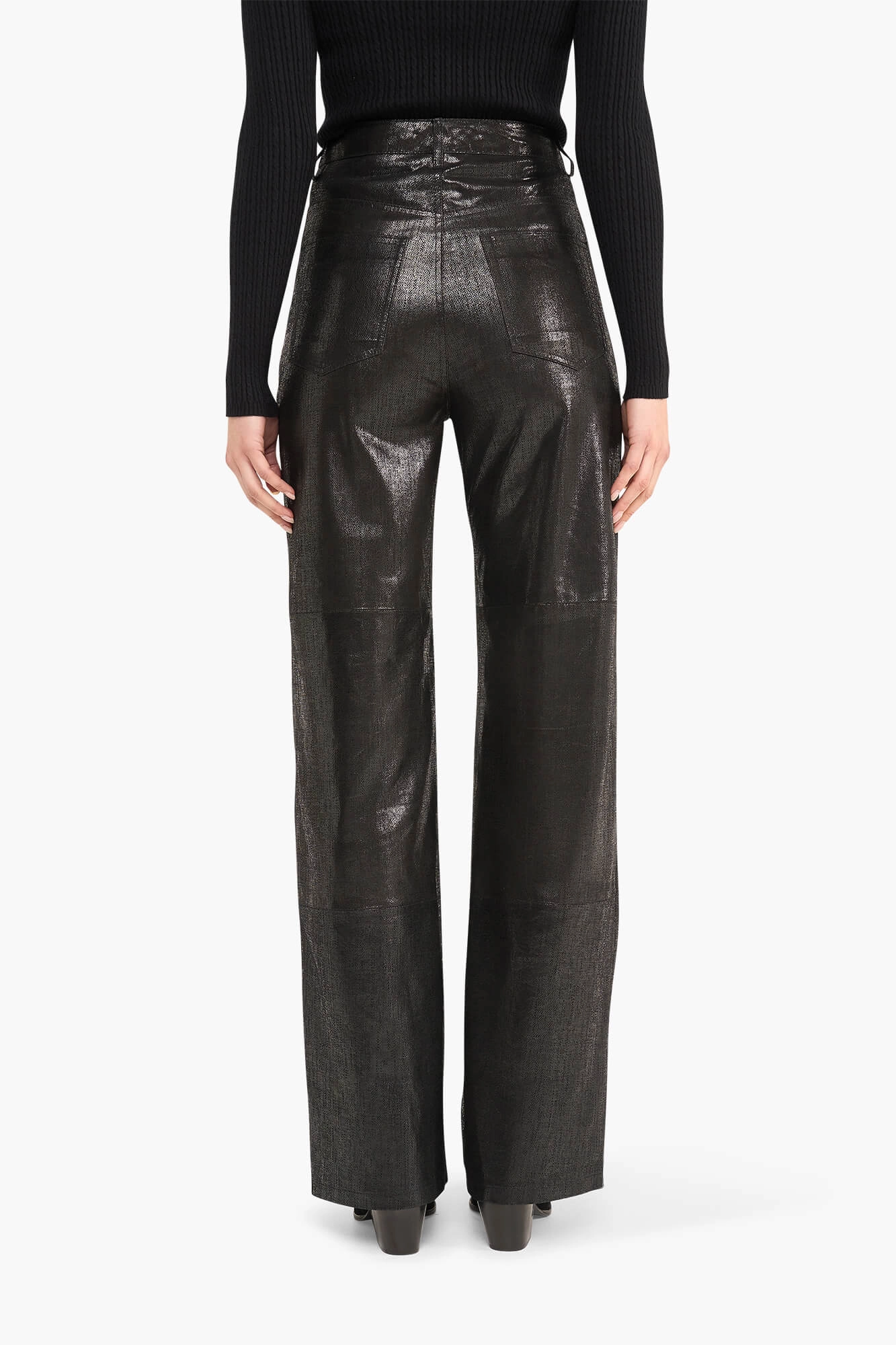 SELECT LEATHER ブラックレザーパンツ 36 Jason Straight-Leg Leather Pants in Metallic Black | Shop JANICE