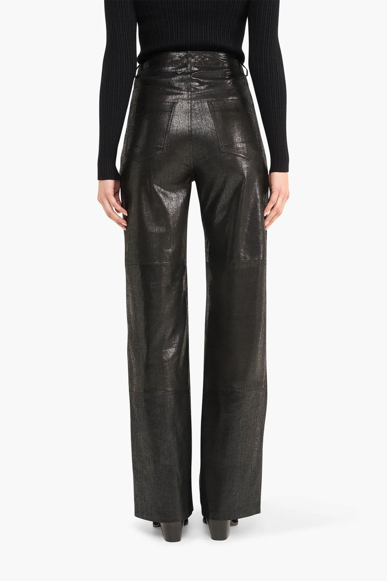 Leren Broek Dames Rechte Pijp Jason Metallic Zwart