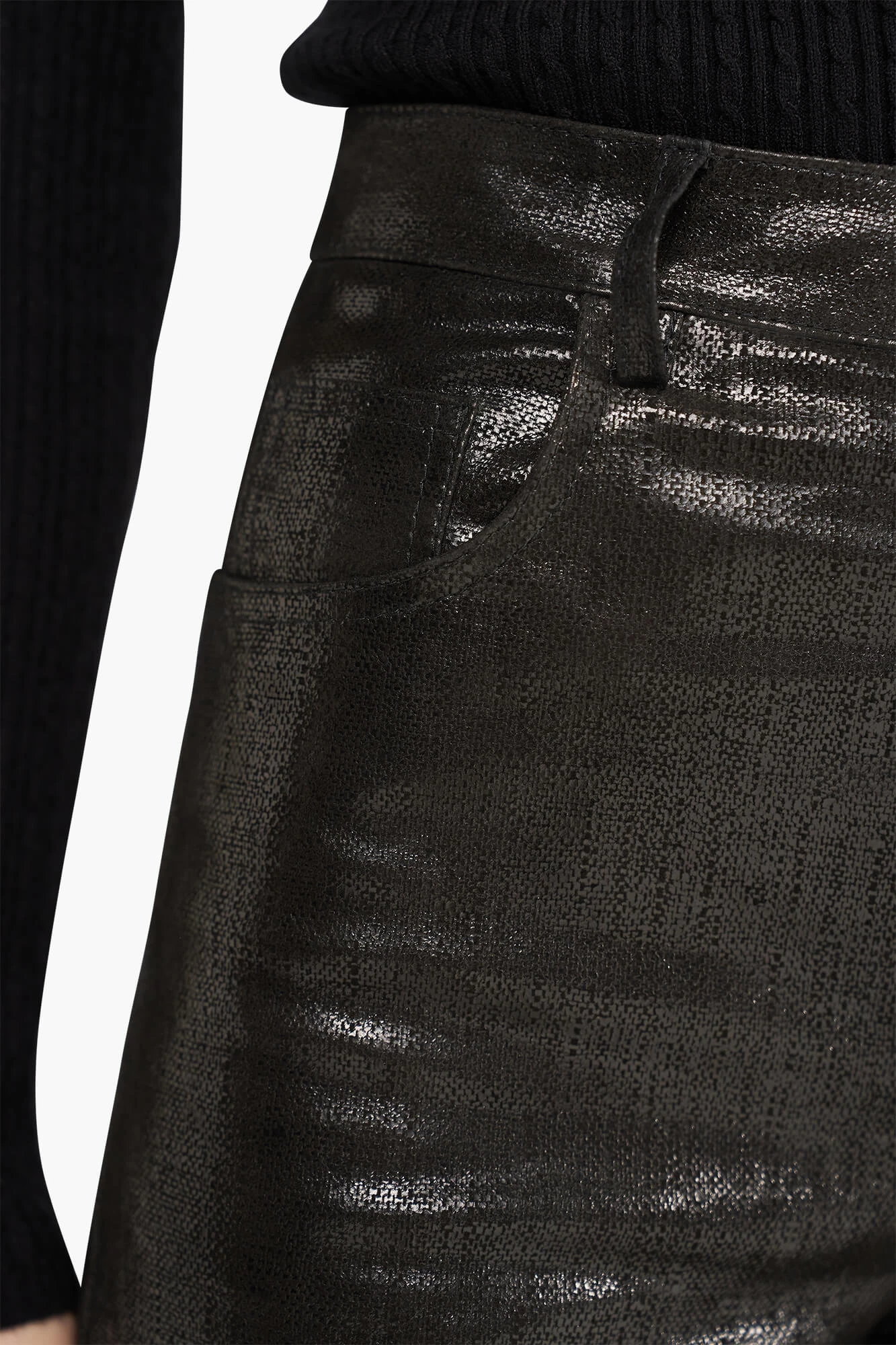 Lederhose für Damen, gerader Schnitt, Jason, Metallic-Schwarz