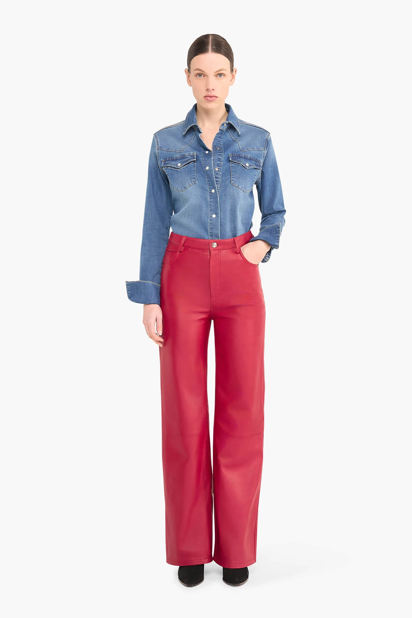 Women's Straight-Leg Leather Pants - Jason Red
