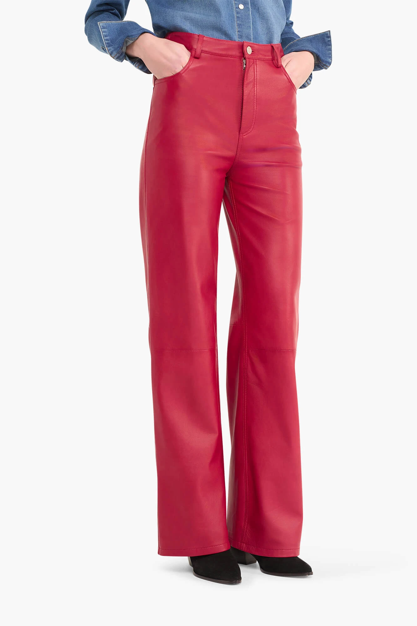 Lederhose für Damen, gerader Schnitt, Jason, rot