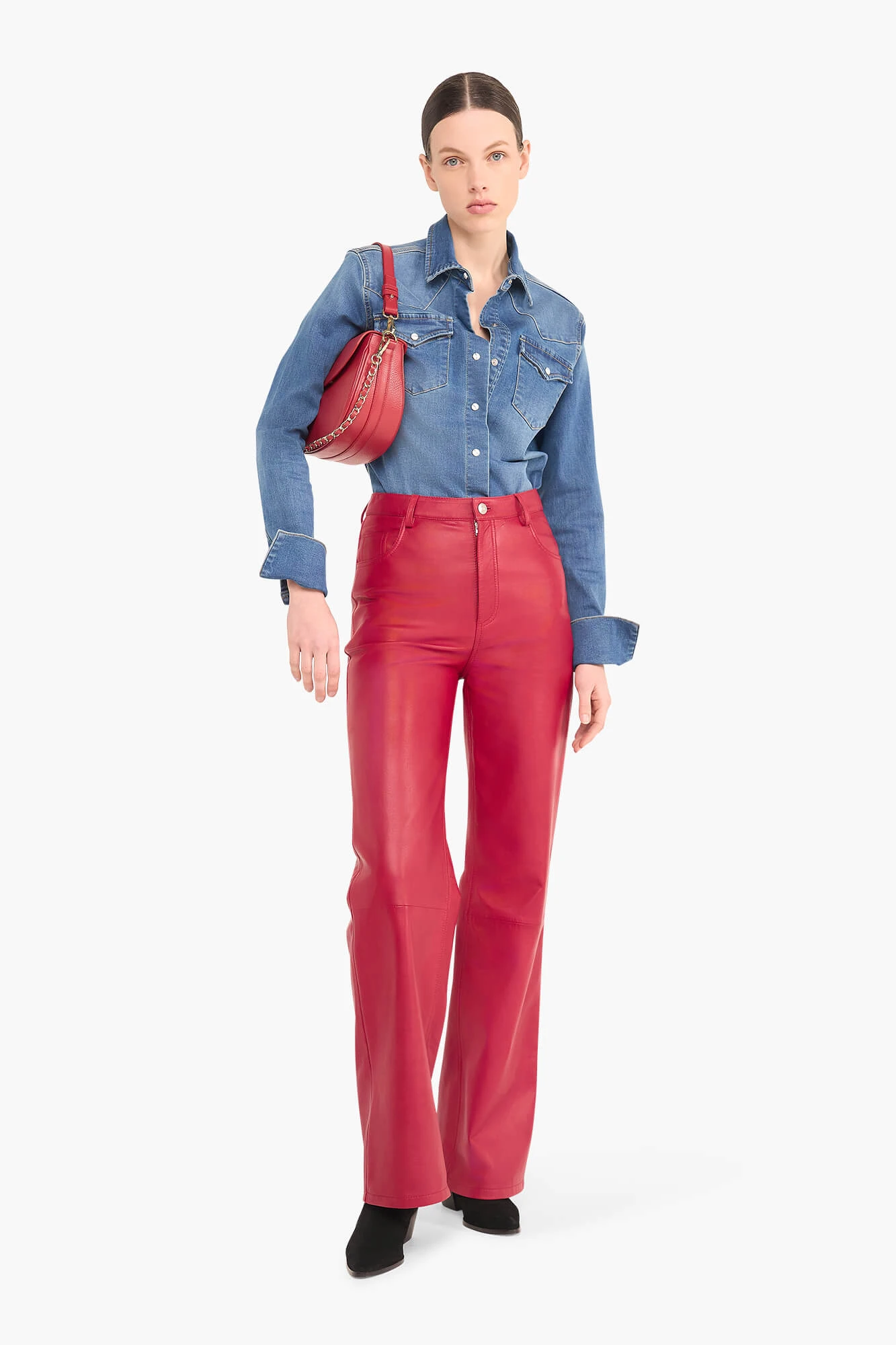 Lederhose für Damen, gerader Schnitt, Jason, rot