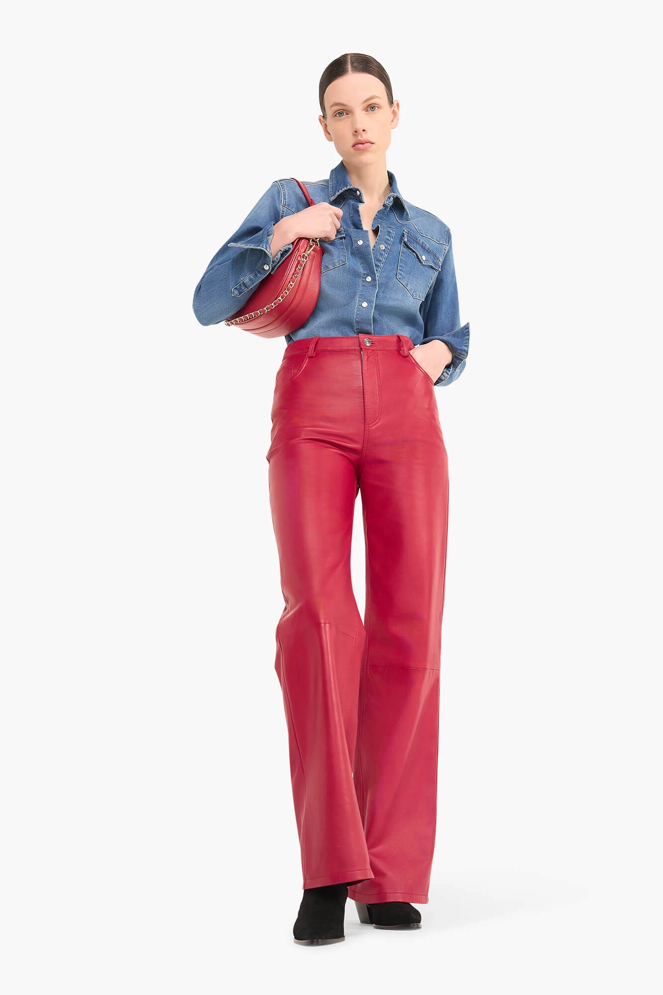 Lederhose für Damen, gerader Schnitt, Jason, rot