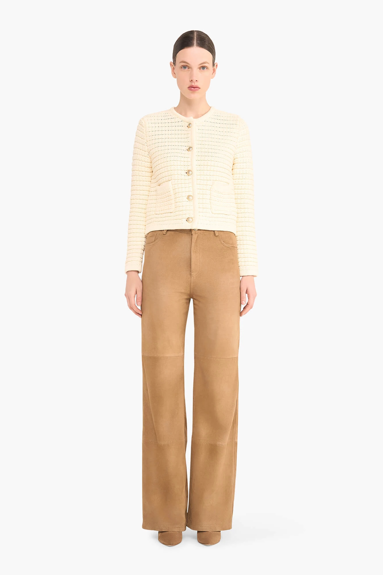 Women's Suede Straight-Leg Leather Pants - Jason Cognac